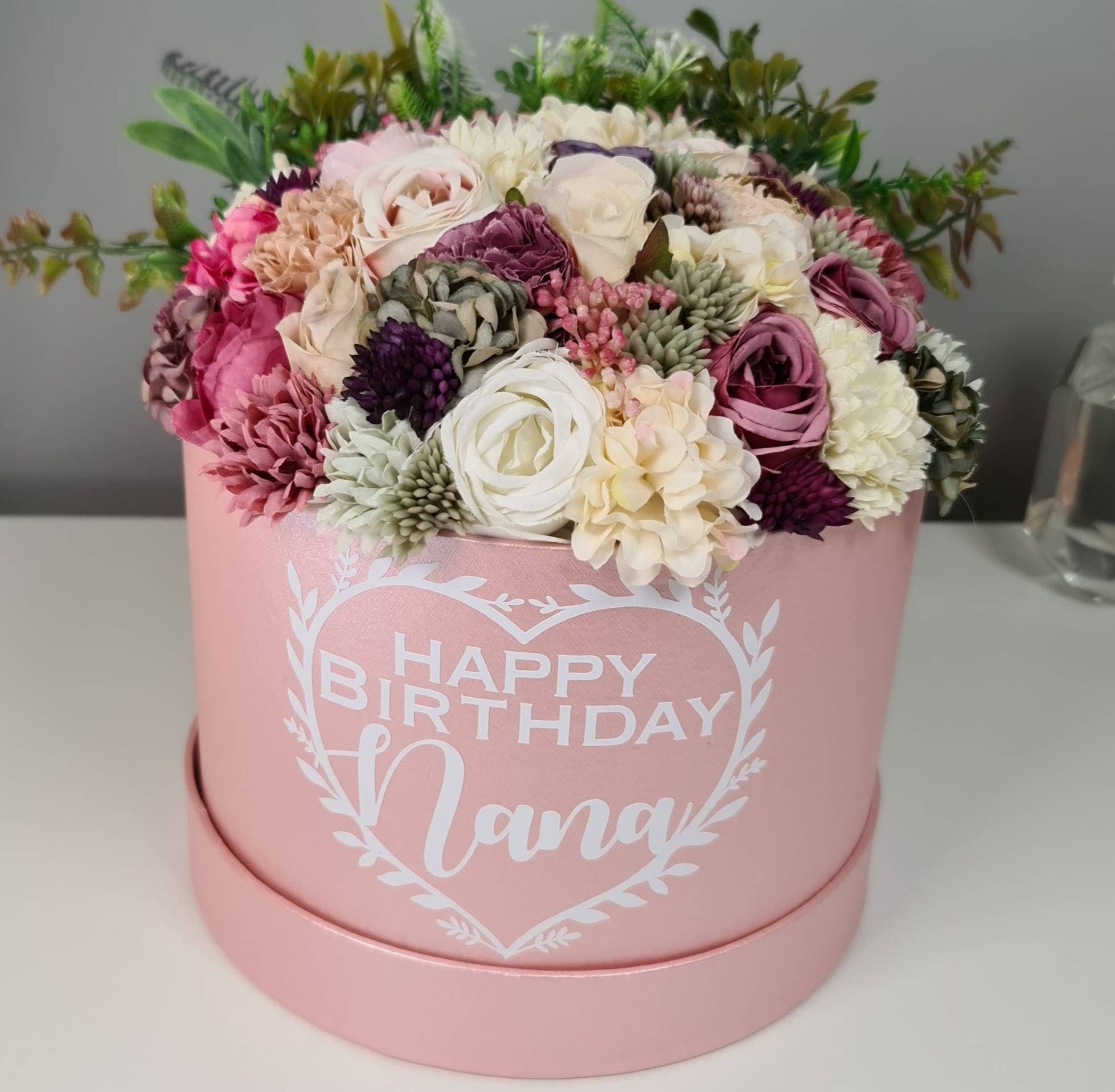 Silk Flower Hat Box Bouquet, Personalised Gift