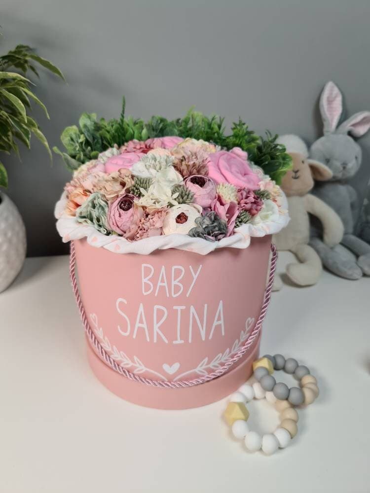 Personalised Baby Clothes Bouquet, Baby Shower Gift, Keepsake Hamper