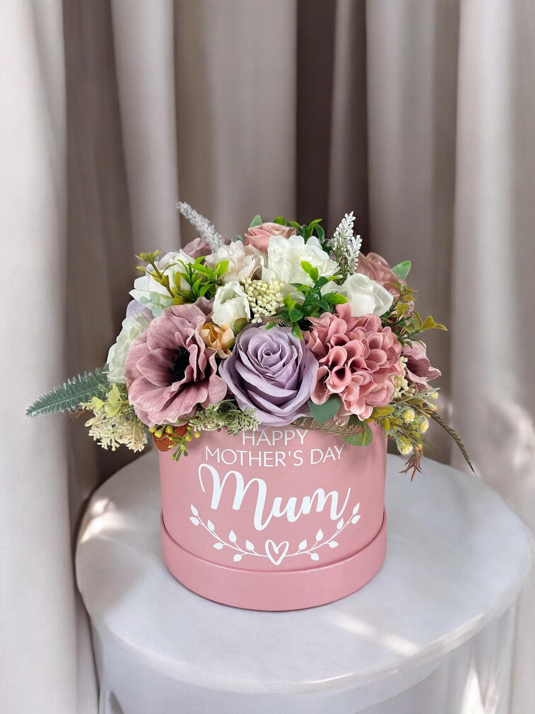 Happy Mother's Day Floral Hat Box with Artificial Flowers