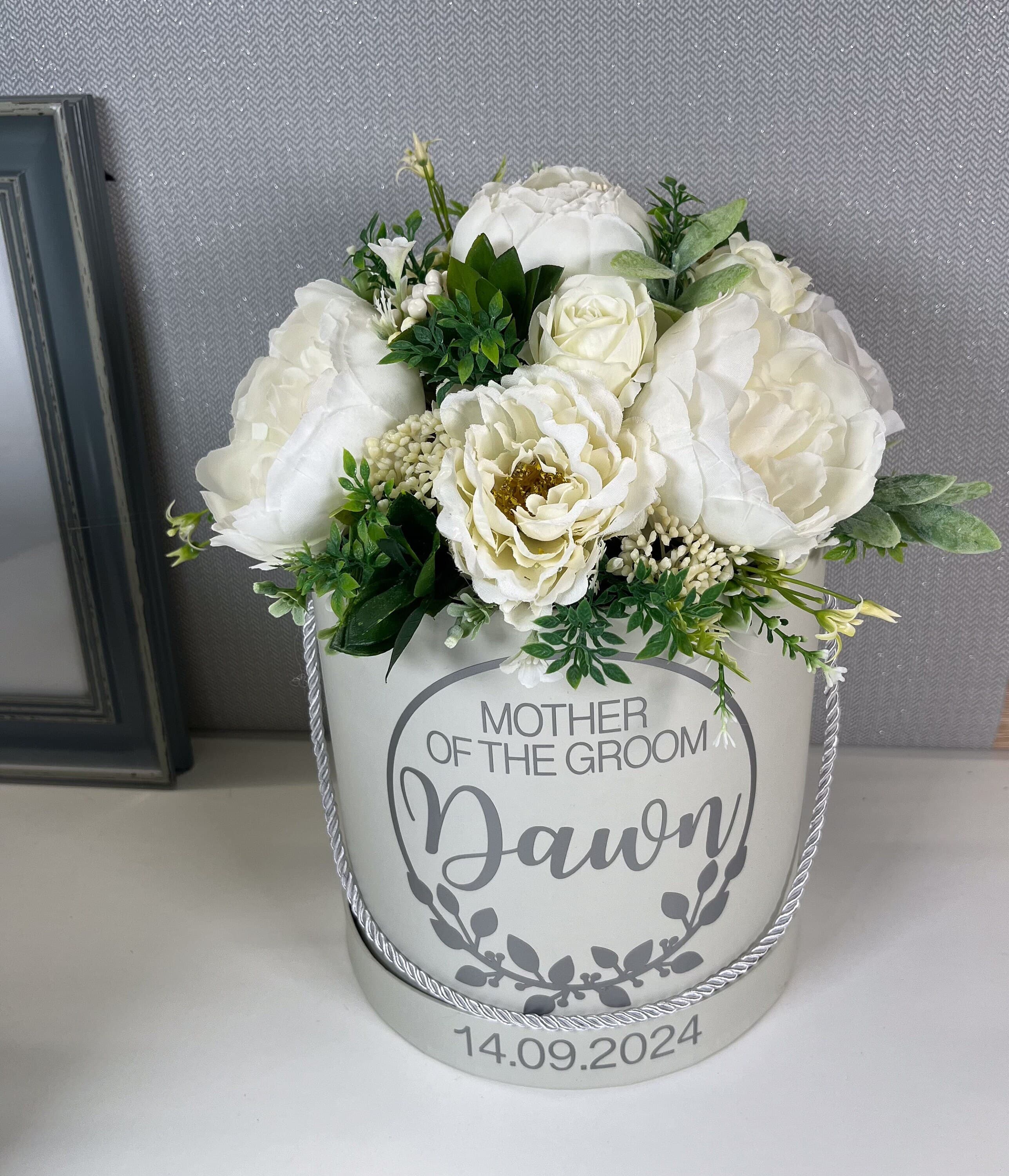 Personalised Wedding Floral Gift Box, Silk Flower Table Centrepiece - image 3