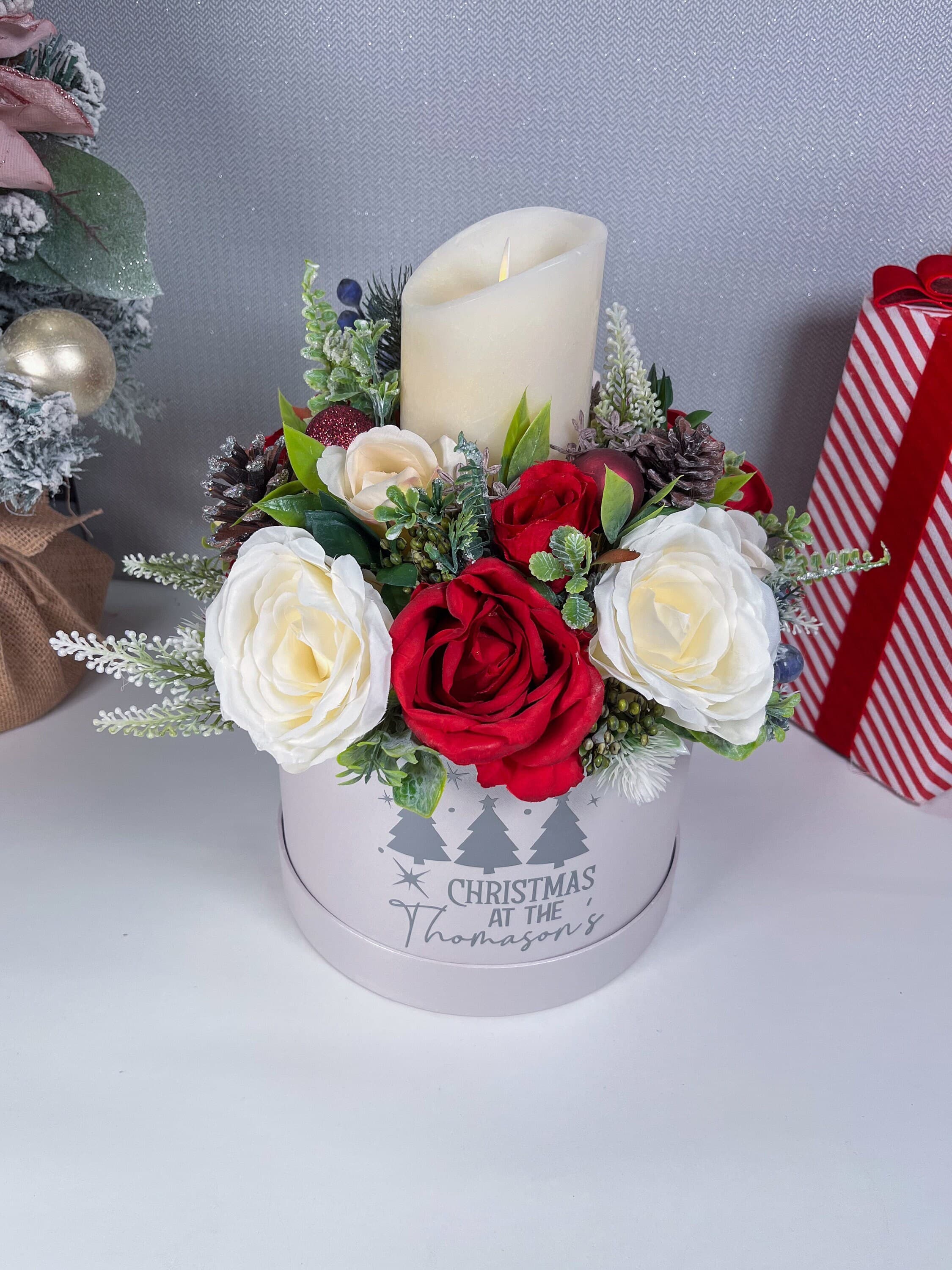 Christmas Candle Display, Christmas Decoration, Personalised Christmas Gift, Christmas Flowers, Christmas Decor, Faux Winter Arrangement