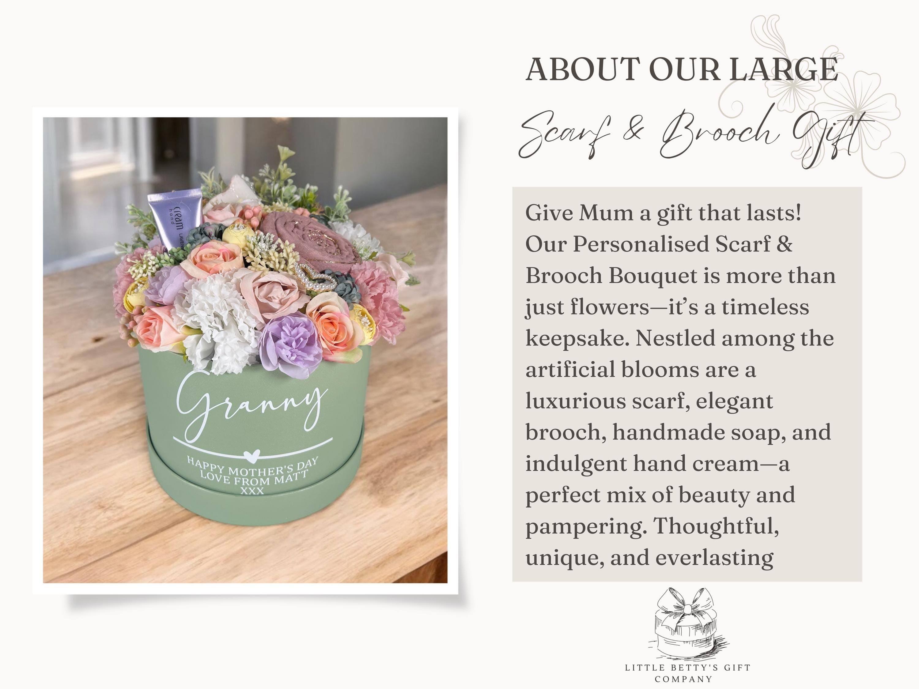About our large scarf and brooch gift set