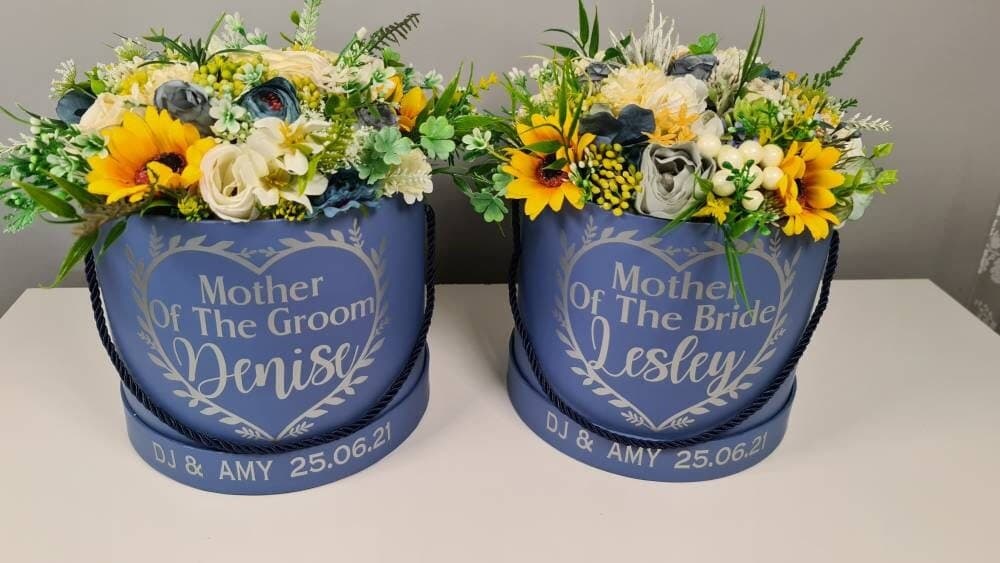 Personalised Floral Hat Box, Mother of Bride Gift, Silk Flower Centrepiece - image 3