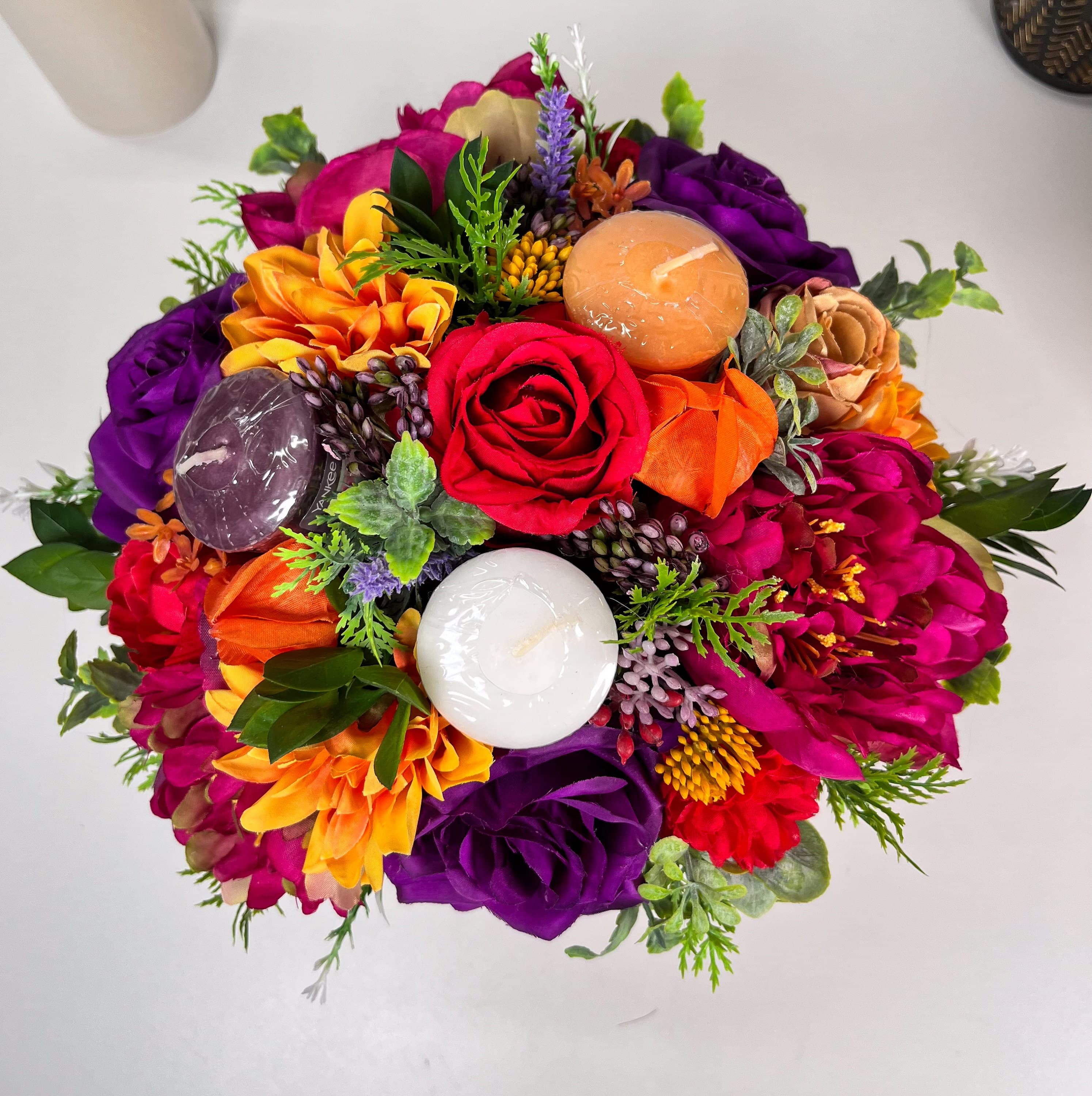 Bright artificial flowers