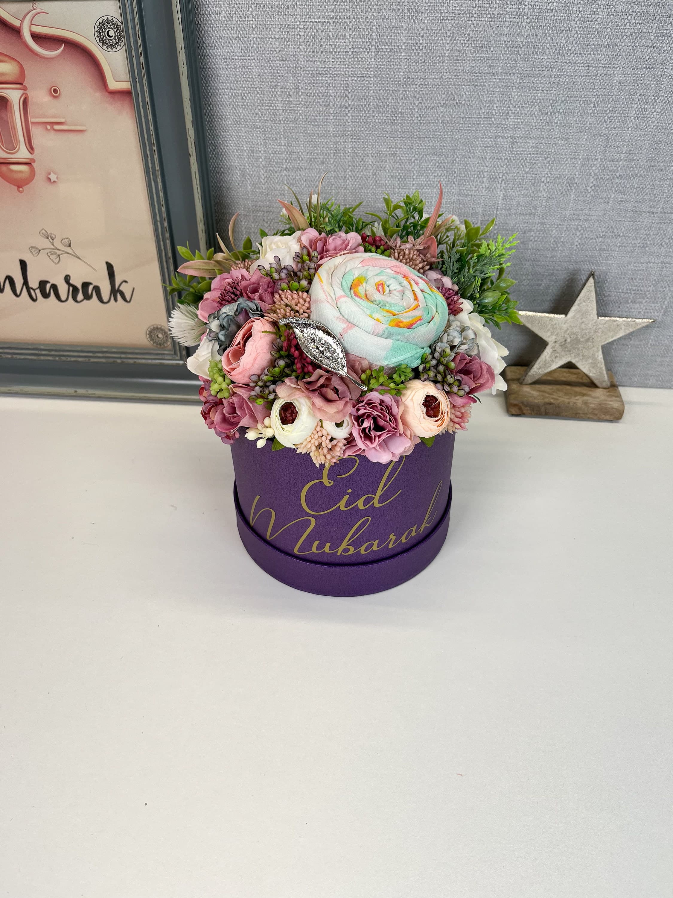 Personalised Eid Scarf Brooch Gift Set, Artificial Flowers Bouquet - image 5