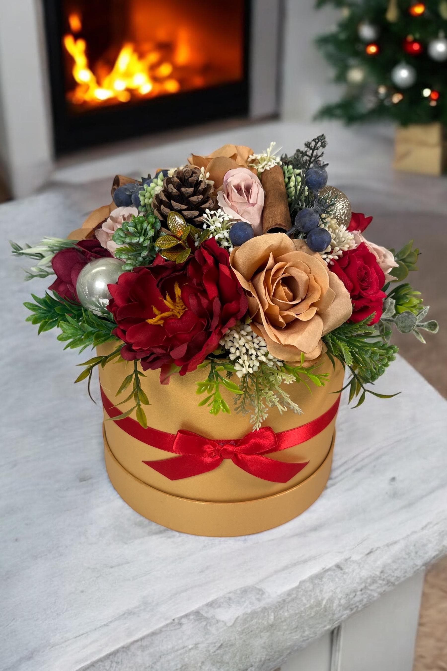 Christmas Floral Display, Candle Table Decoration, Artificial Flowers - image 3