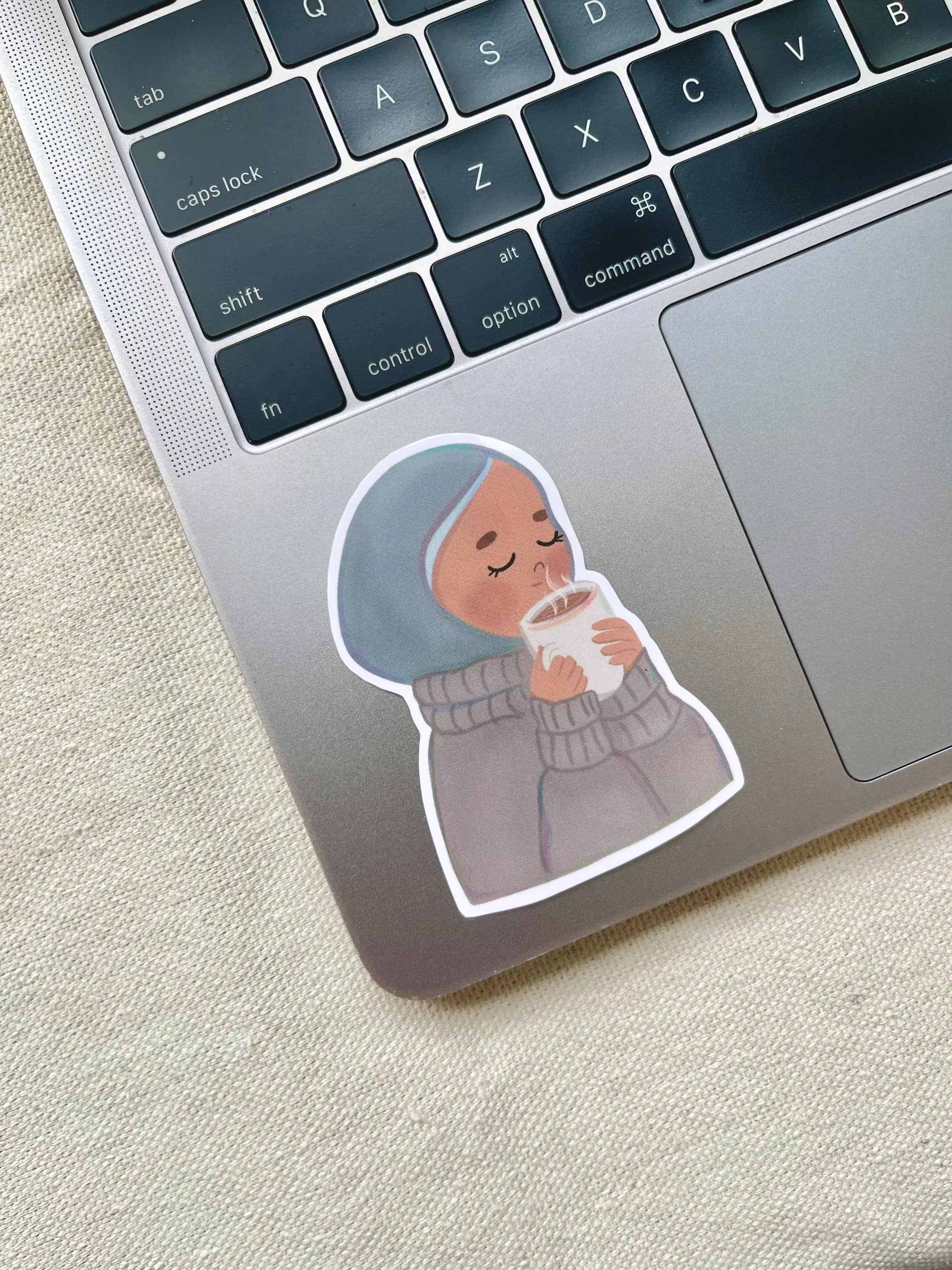 Hijabi Coffee Girl Sticker | Aesthetic Vinyl Decal - image 3