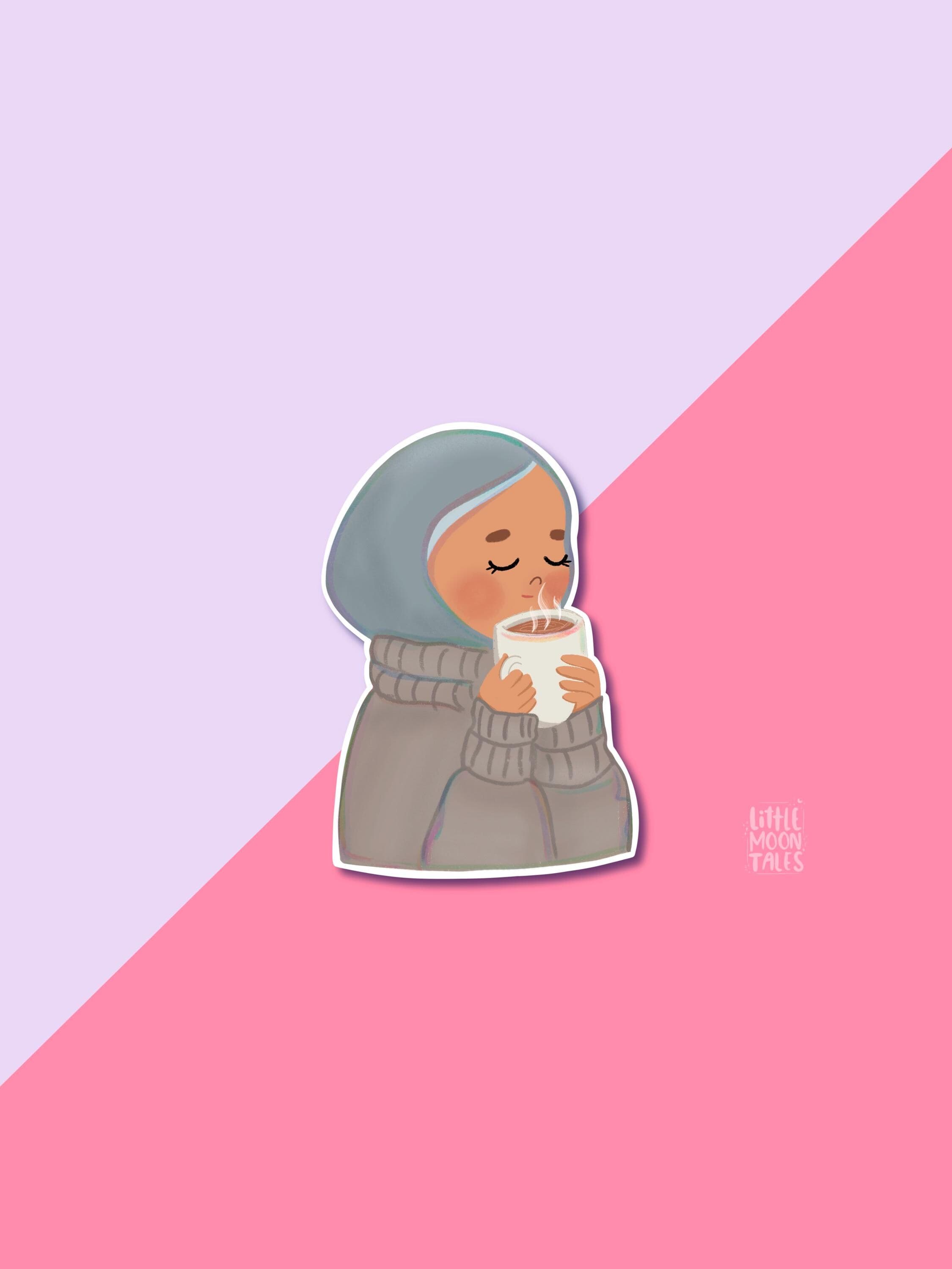 Hijabi Coffee Girl Sticker | Aesthetic Vinyl Decal