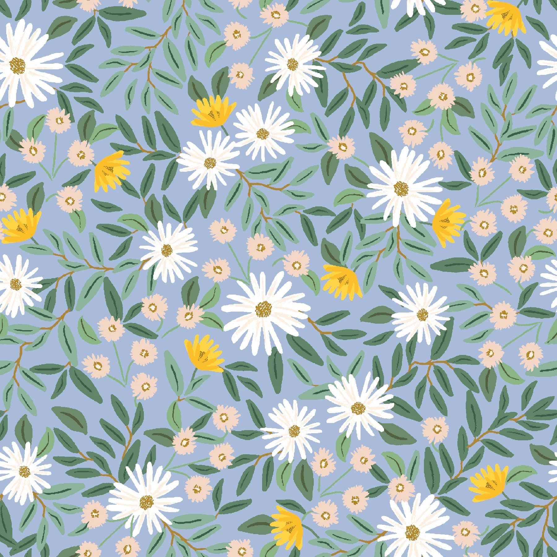 Rifle Paper Company - Bramble - Daisy Fields Blue Metallic - Unbleached Canvas Fabric