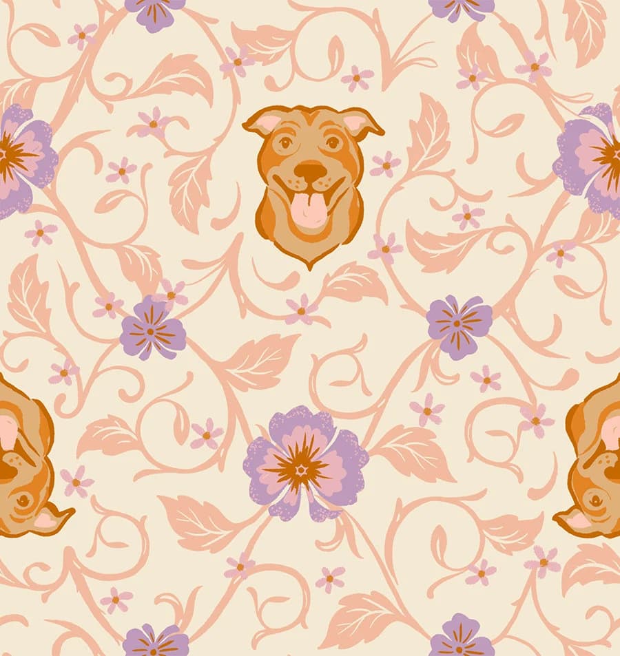 Ruby Star Society - Dog Park - Pitbull Floral in Shell - Sarah Watts - fabric for sewing, fabric for quilting