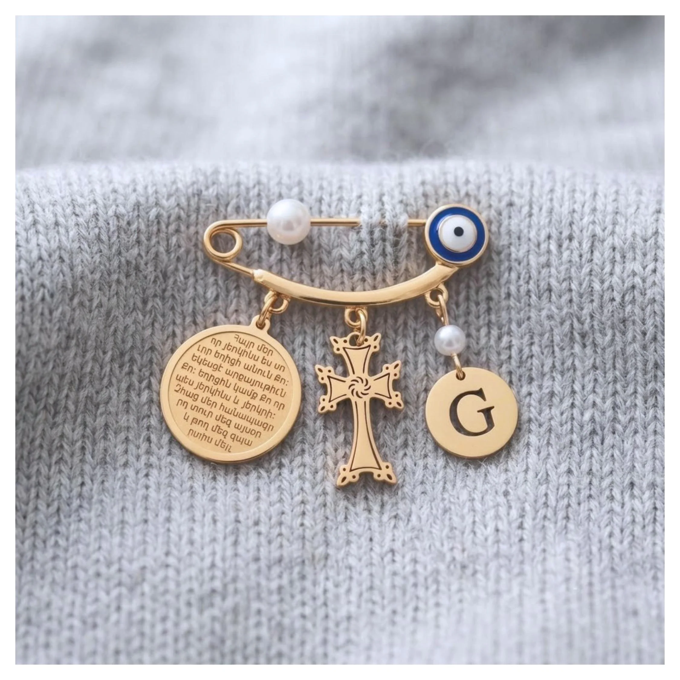 Armenian Custom Pin Brooch, Baptism Christening Baby Gift Boy or Girl