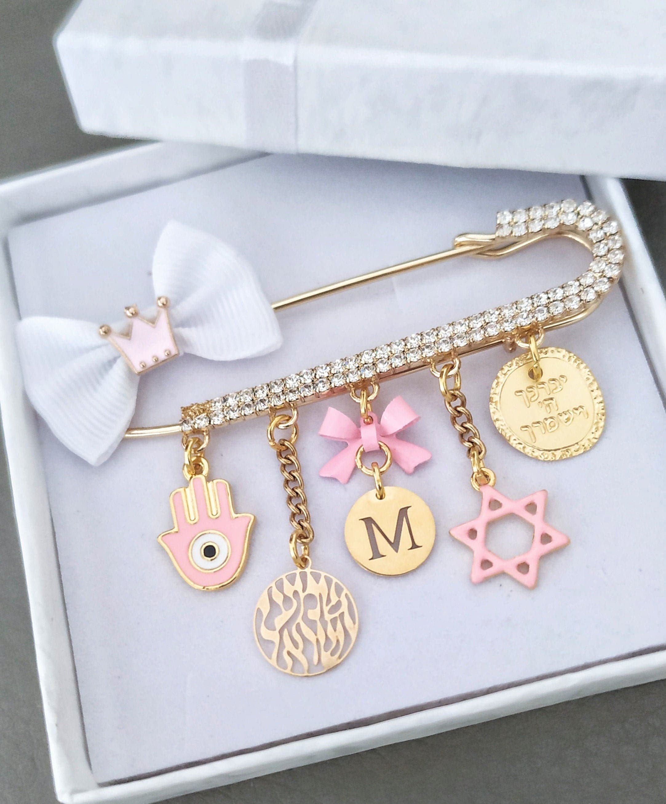 Star of David Stroller Pin Boy or Girl, Personalized Baby Pin for Jewish New Born, God Bless Hebrew Shema Blessing Jewelry, Baby Shower Gift - image 3
