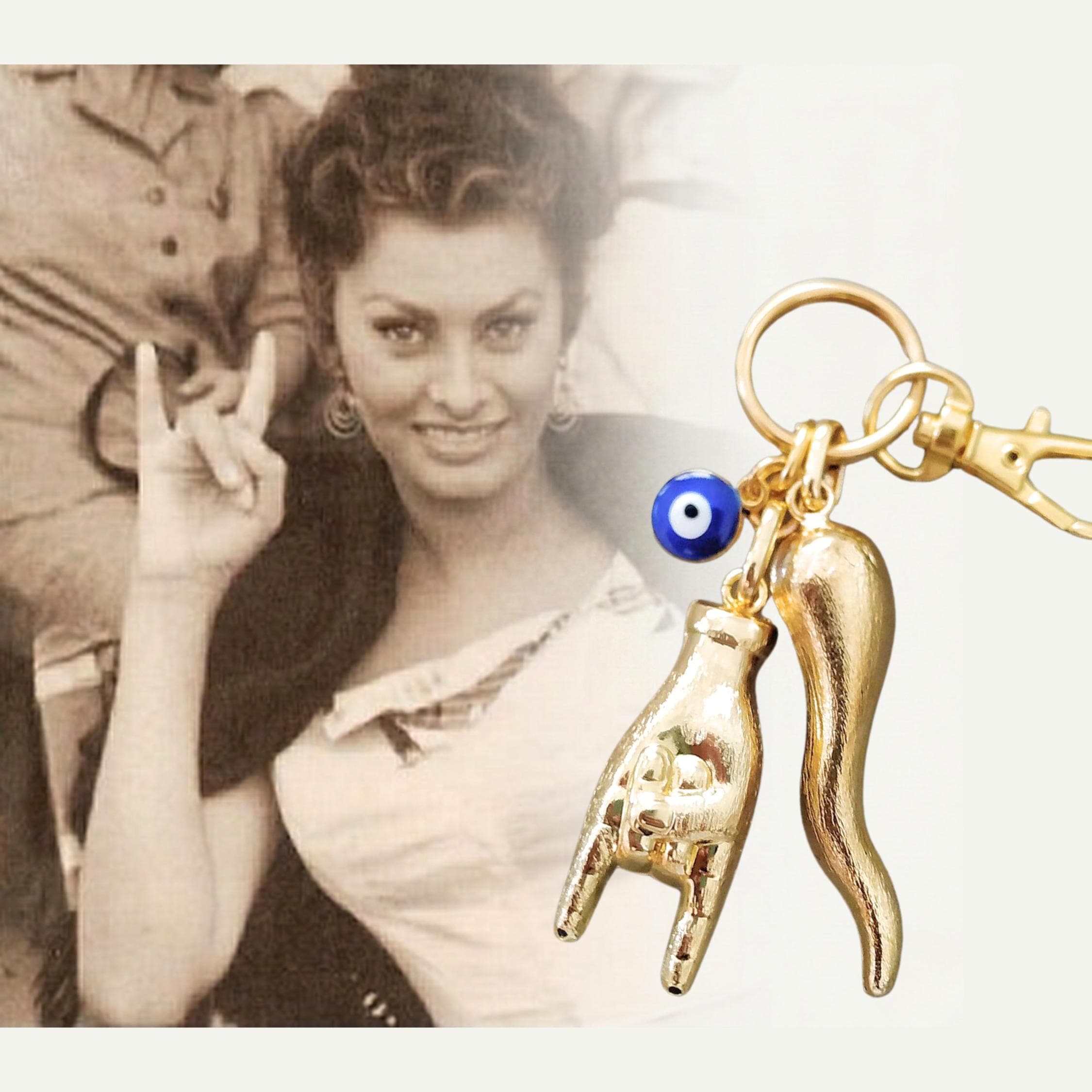 Italian Horn Keychain, Gold Maloik Hand, Mano Cornuto Bag Charm, Lucky Scaramanzia - image 5
