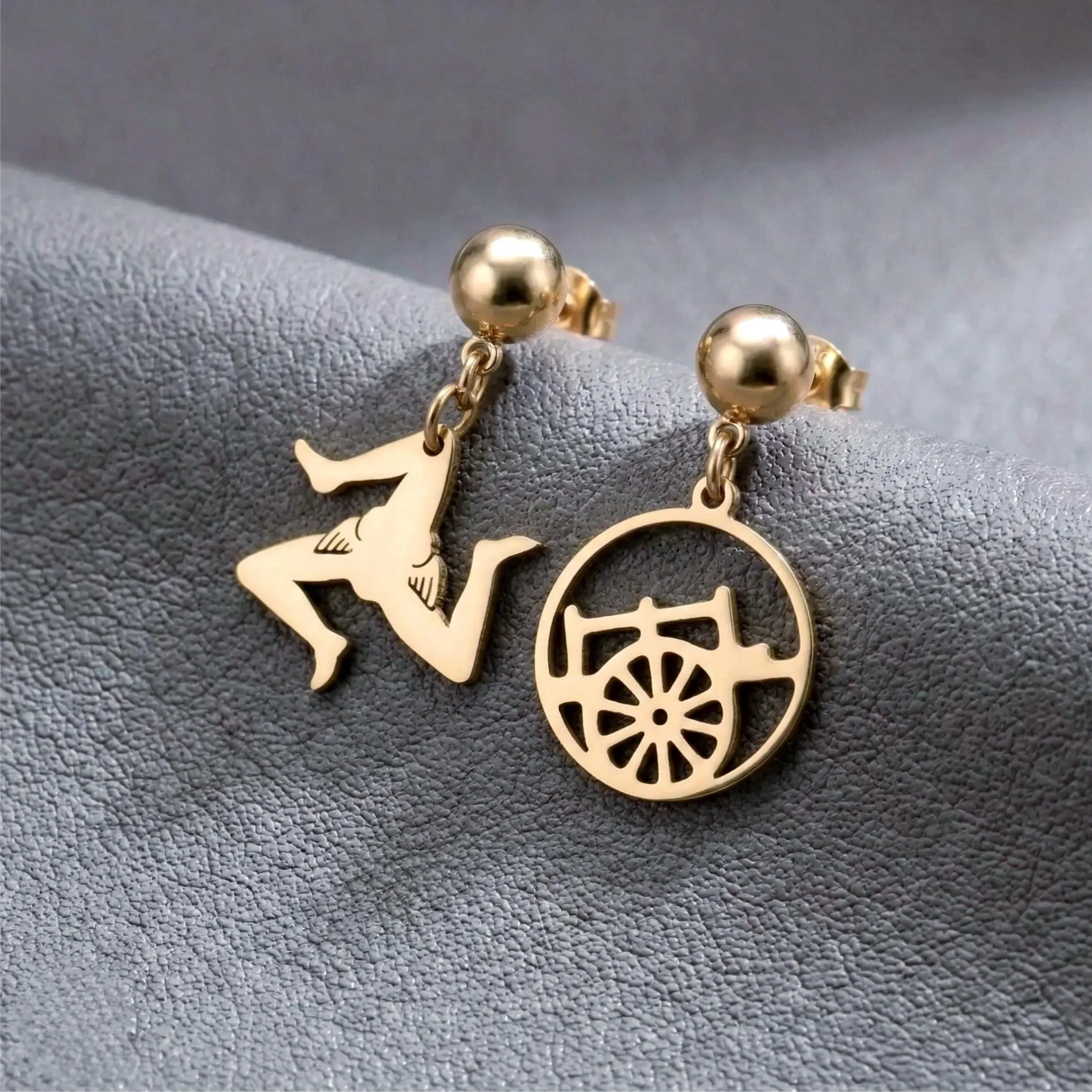 Sicilian Trinacria Earrings, Sicily Wagon Wheel Asymmetrical Ear Studs, Waterproof
