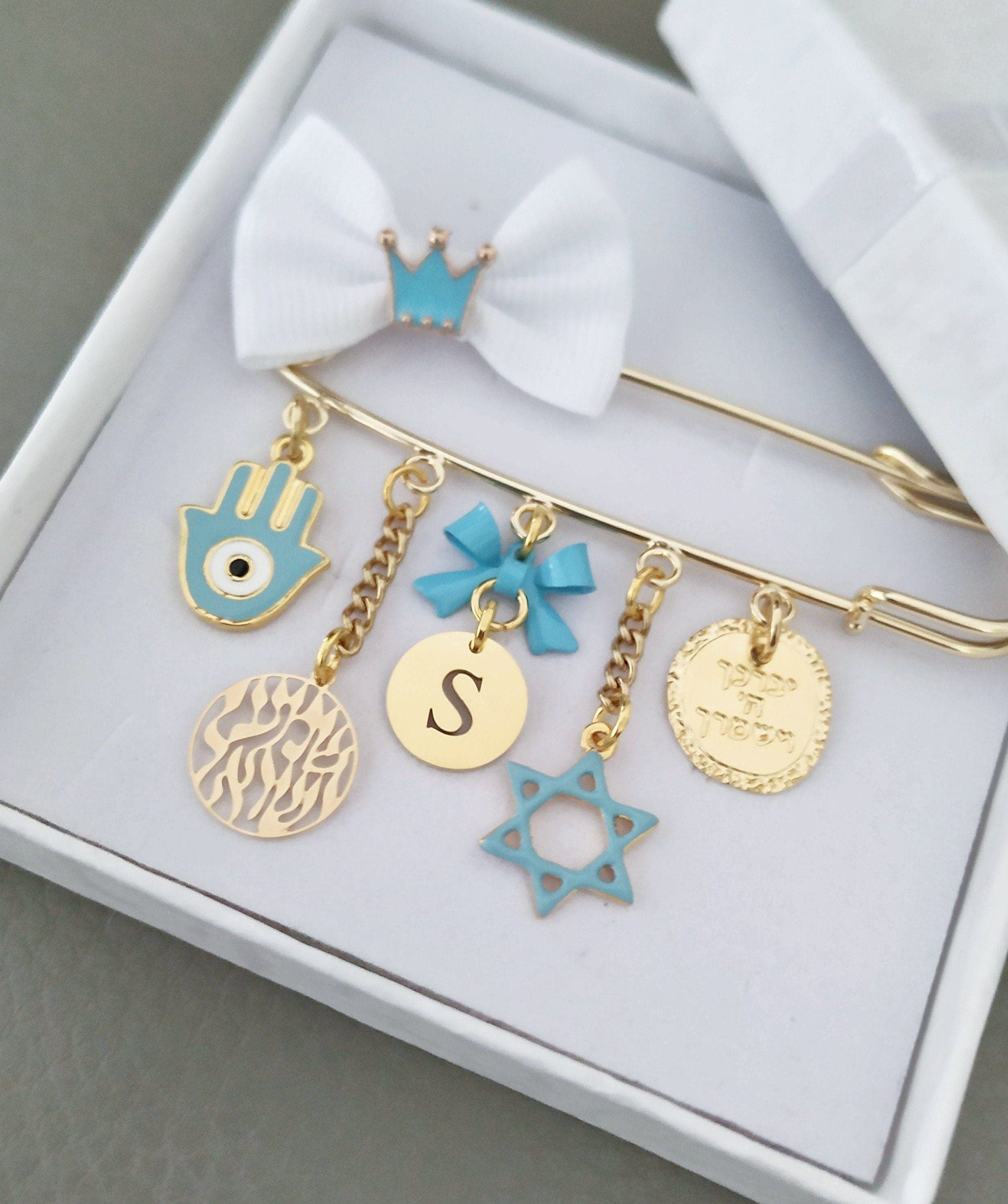 Star of David Stroller Pin Boy or Girl, Personalized Baby Pin for Jewish New Born, God Bless Hebrew Shema Blessing Jewelry, Baby Shower Gift