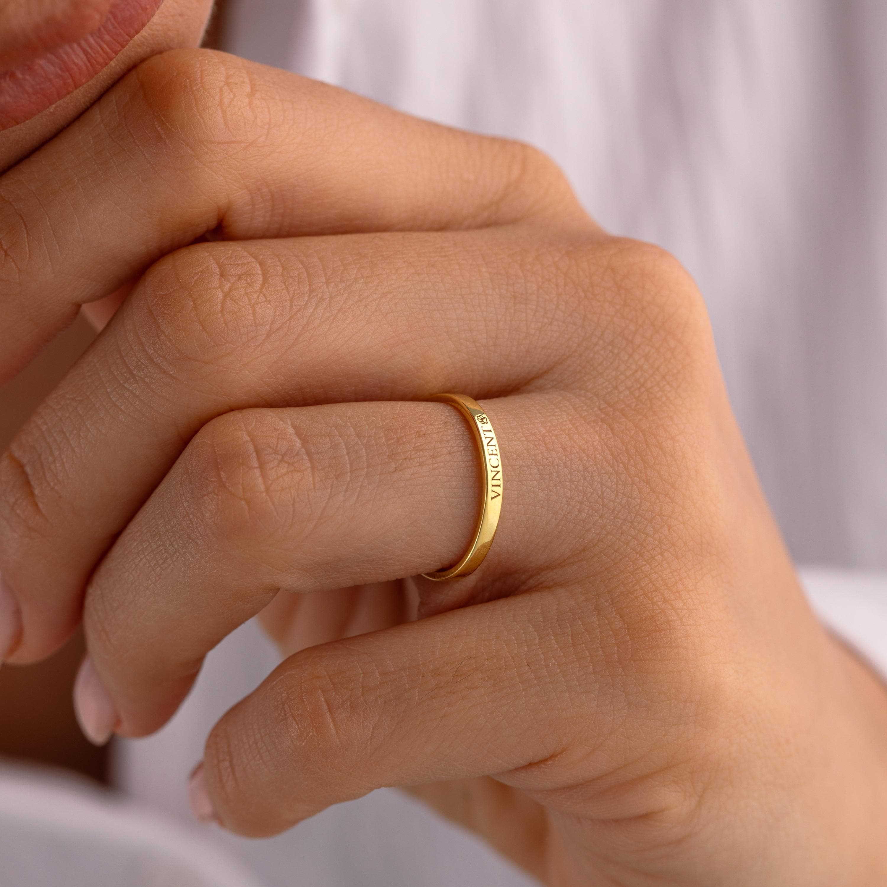 14k Gold Dainty Name Ring , 14k Gold 2mm Tinny Wedding Bands, Custom Engraved Band Ring, Personalized Name Ring , Mothers day gifts - image 4