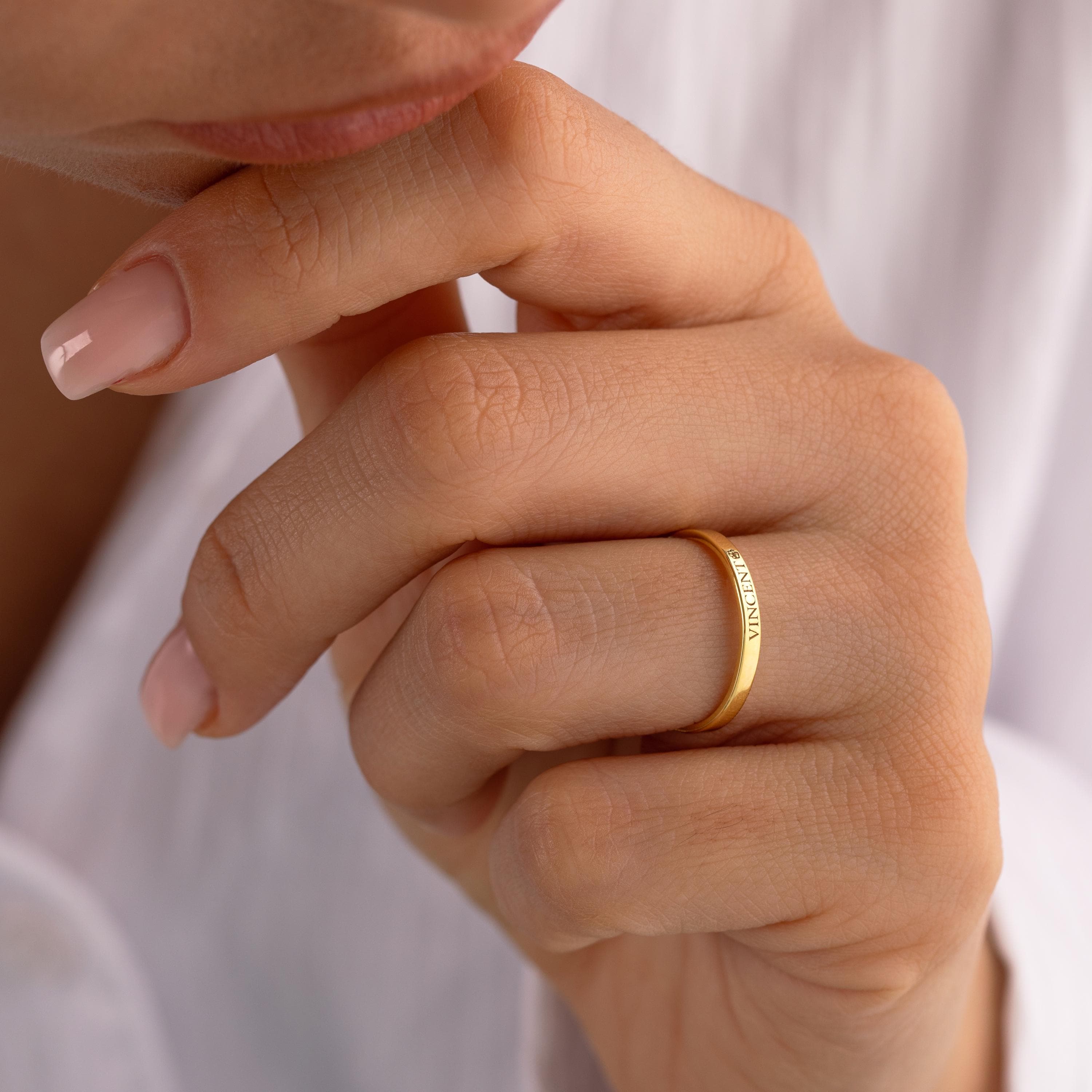 14k Gold Dainty Name Ring , 14k Gold 2mm Tinny Wedding Bands, Custom Engraved Band Ring, Personalized Name Ring , Mothers day gifts - image 5