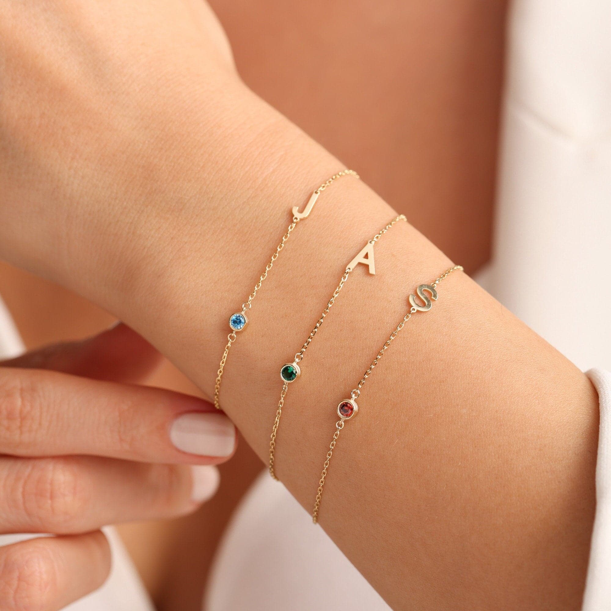 14k Gold initial Bracelet , Personalized Birthstone initial Bracelet , Letter Bracelet, Personalized jewelry, Gift for Her, Mother days gift - image 4