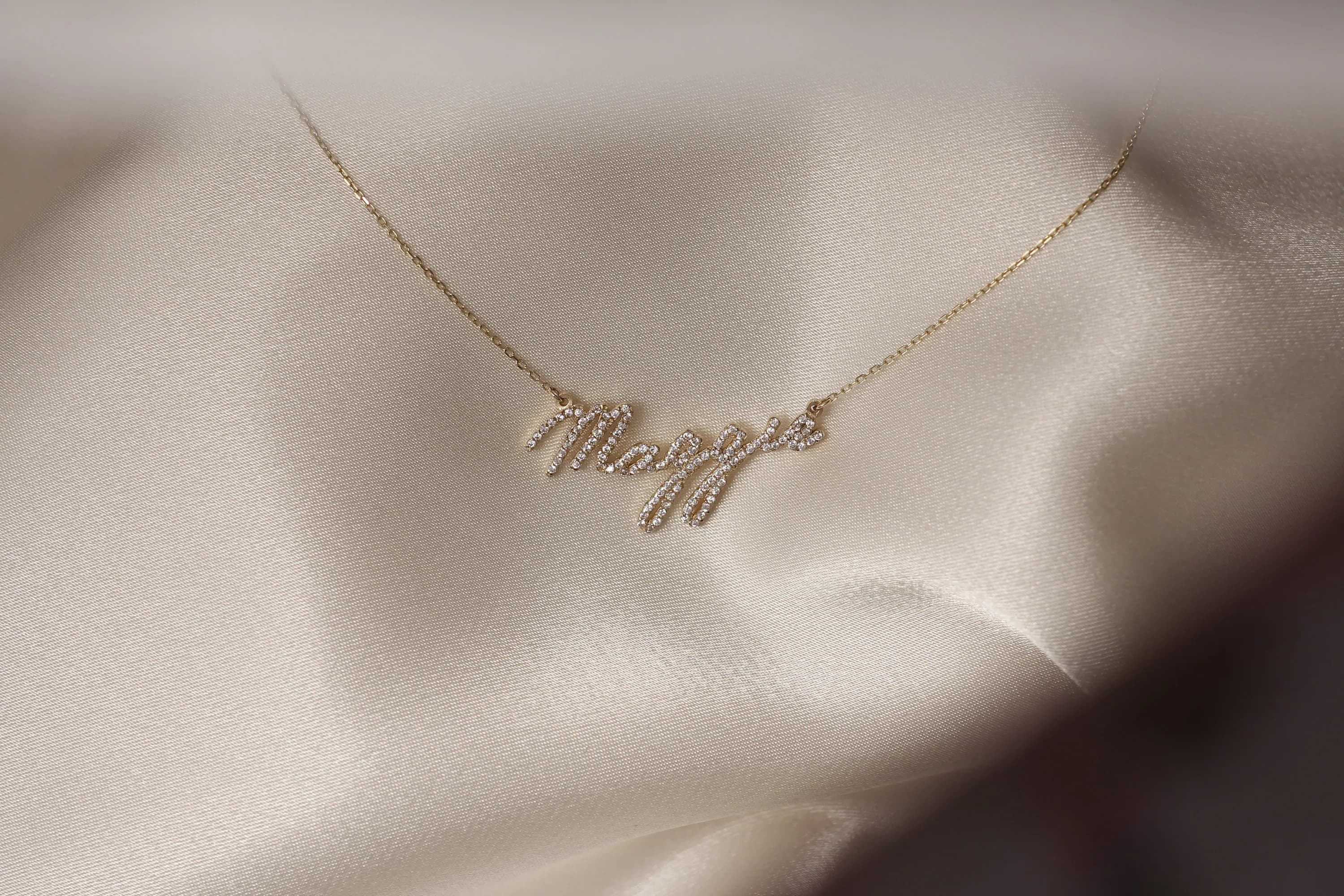 14k solid gold Diamond Name Necklace , Gold Name Necklace , Personalized Jewelry , Personalized Gifts , Mother days gift , Name Necklace - image 5