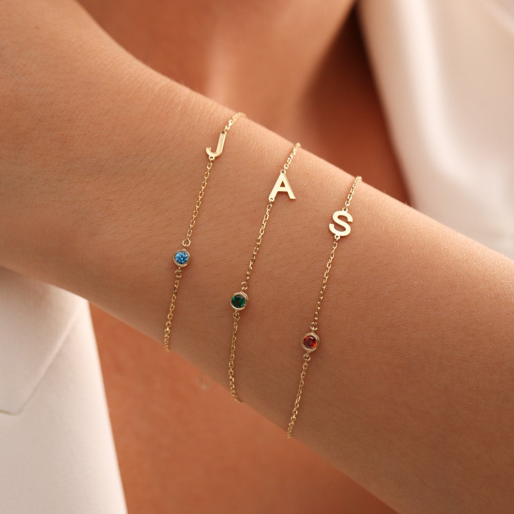 14k Gold initial Bracelet , Personalized Birthstone initial Bracelet , Letter Bracelet, Personalized jewelry, Gift for Her, Mother days gift