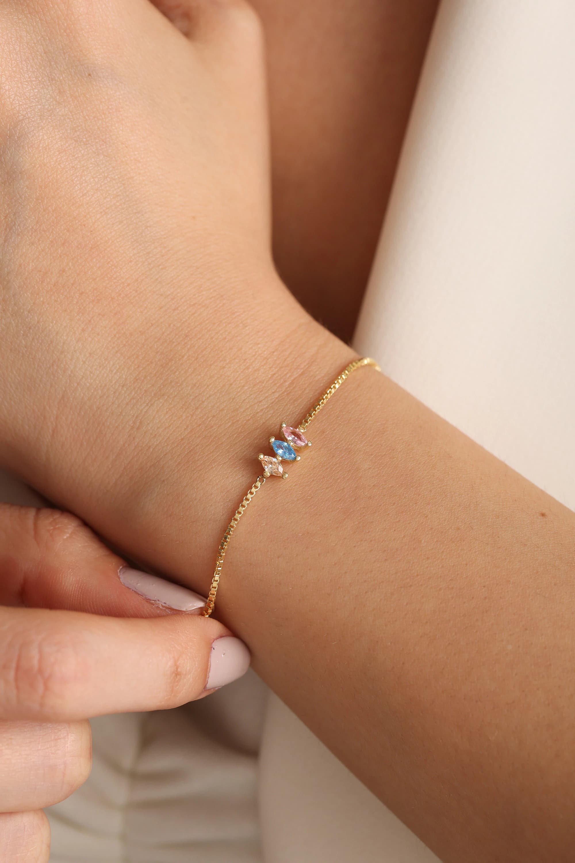 14k Gold Birthstone Bracelet , Birthstone Jewelry, Birthday Gift, Birthstone Bracelet for Women, Mothers day gift ,  Mother's Bracelet - image 3