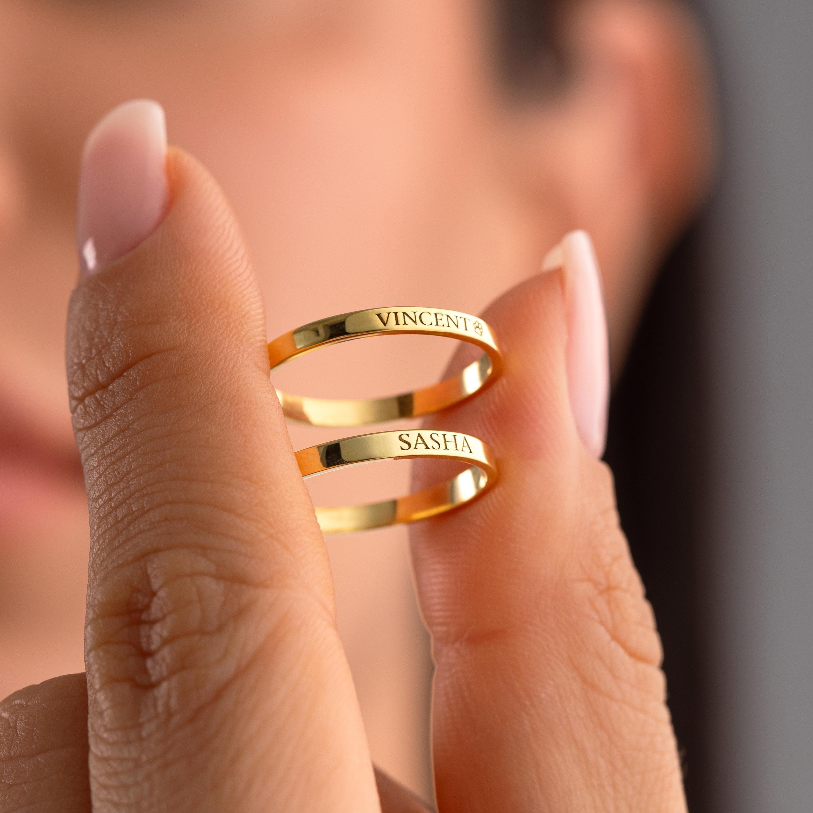 14k Gold Dainty Name Ring , 14k Gold 2mm Tinny Wedding Bands, Custom Engraved Band Ring, Personalized Name Ring , Mothers day gifts - image 3