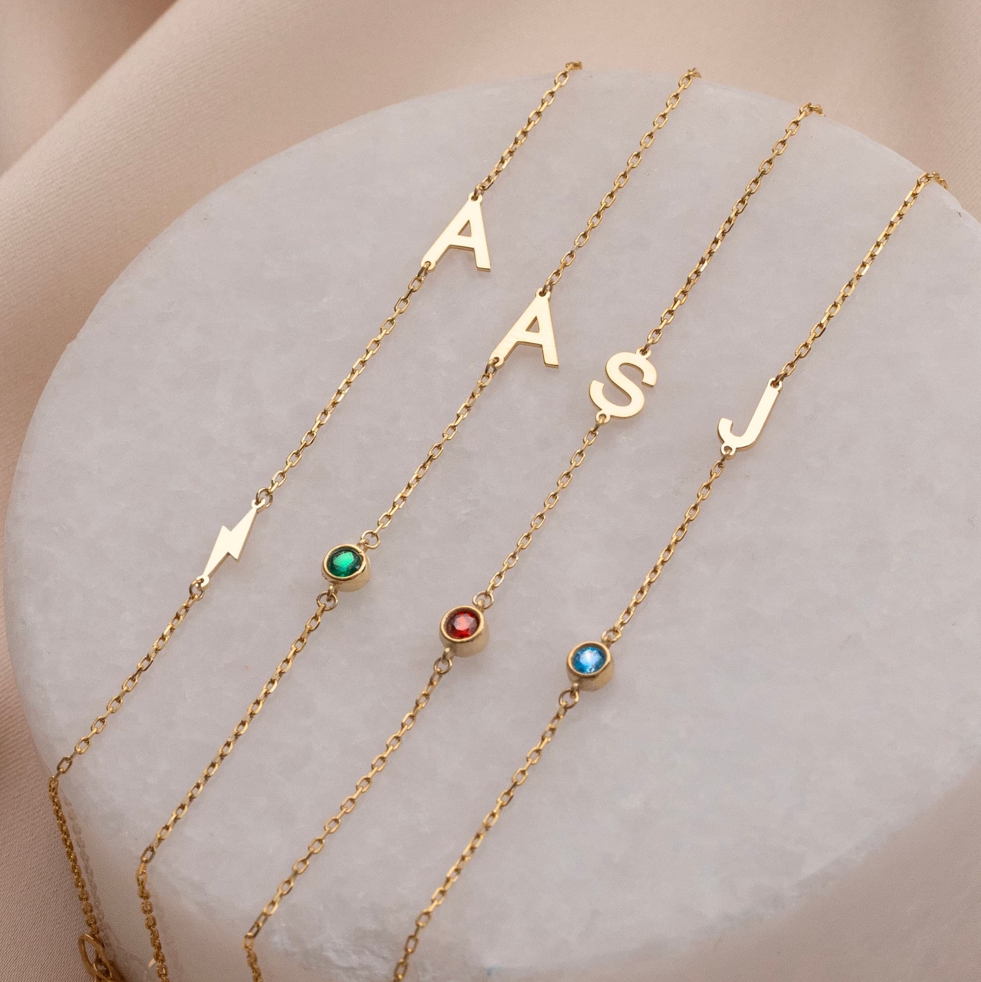 14k Gold initial Bracelet , Personalized Birthstone initial Bracelet , Letter Bracelet, Personalized jewelry, Gift for Her, Mother days gift - image 3