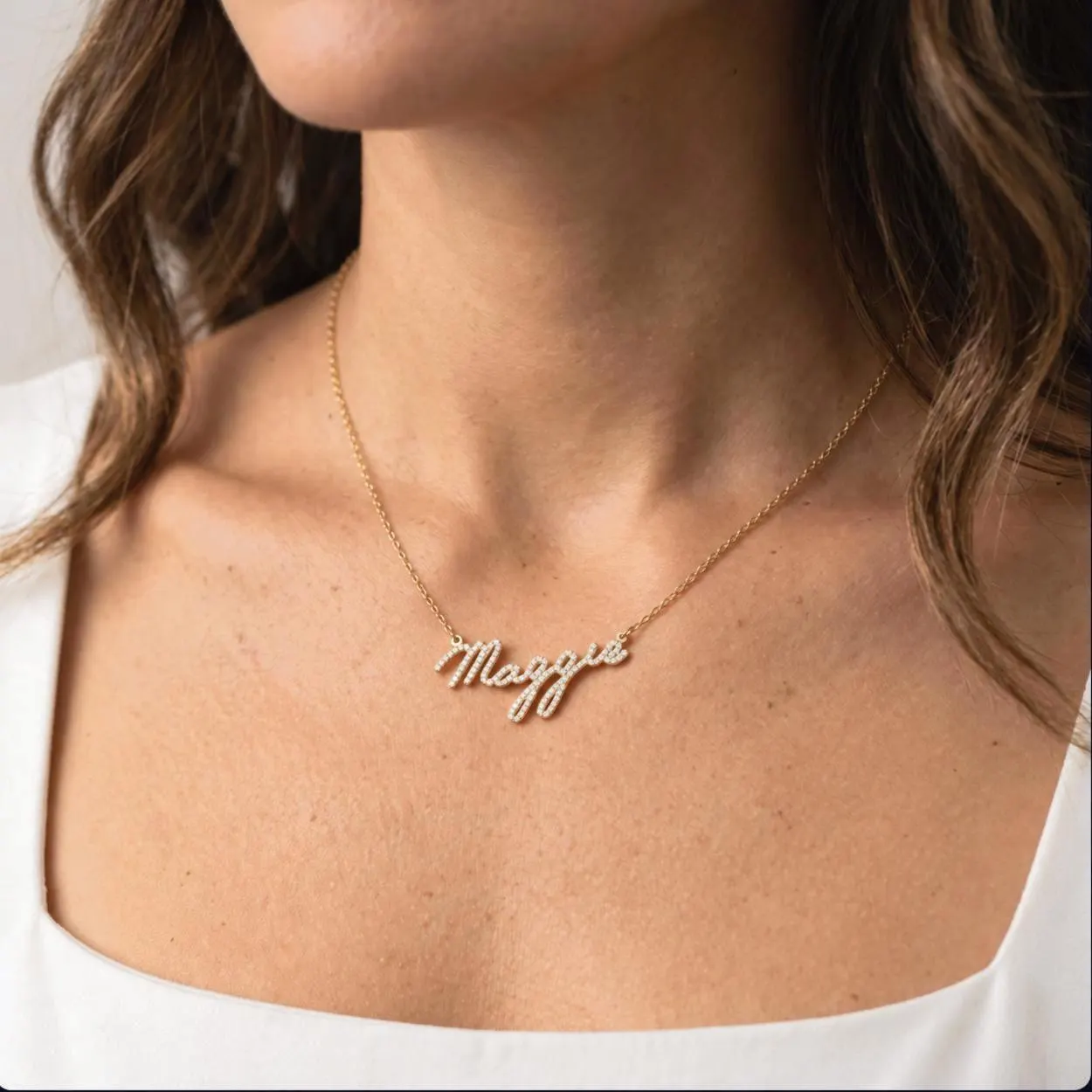 14k solid gold Diamond Name Necklace , Gold Name Necklace , Personalized Jewelry , Personalized Gifts , Mother days gift , Name Necklace - image 2