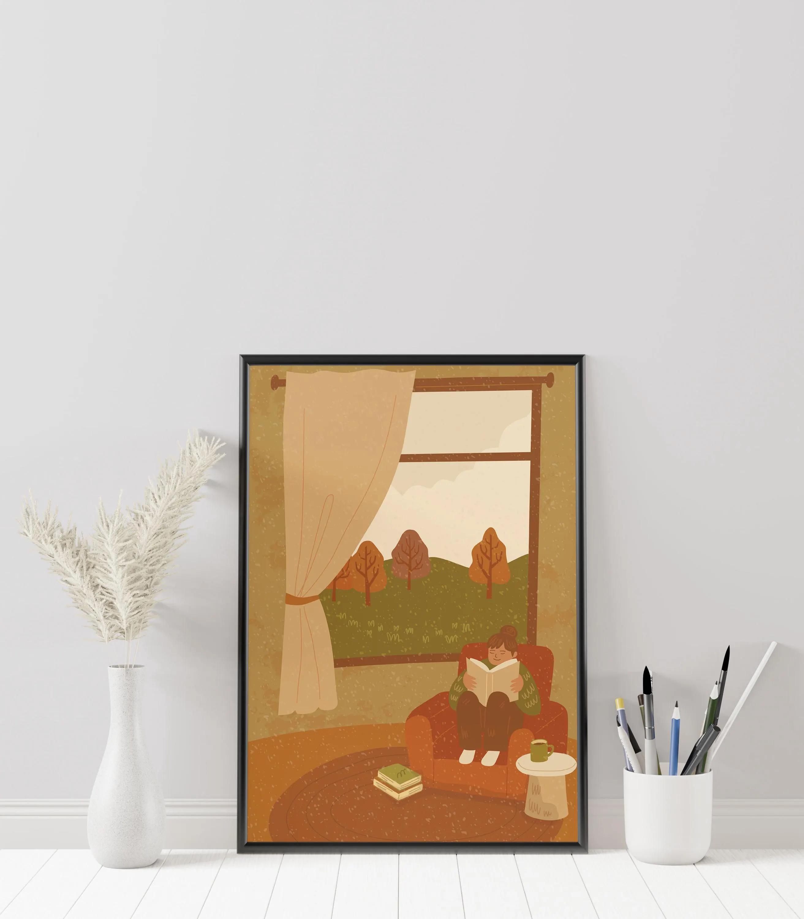 Cozy Reading Nook Wall Art Poster – Autumn Home Illustration Print - Book Lover Gifts - Tintzy - image 4