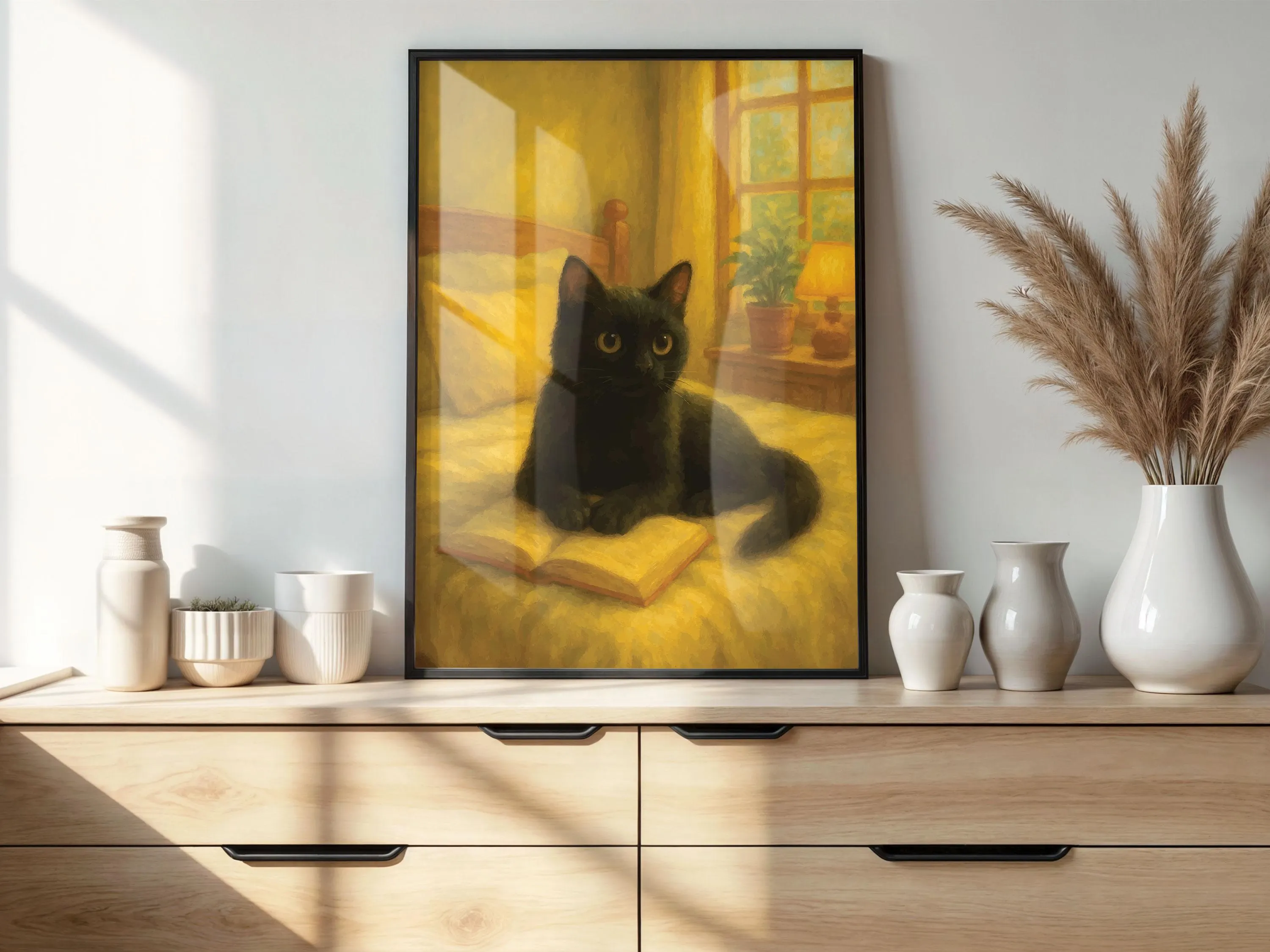 Black Cat Reading Wall Art Print | Cozy Book Lover Illustration | Vintage-Style Cat Artwork for Bedroom, Library or Reading Nook | Literary - image 4