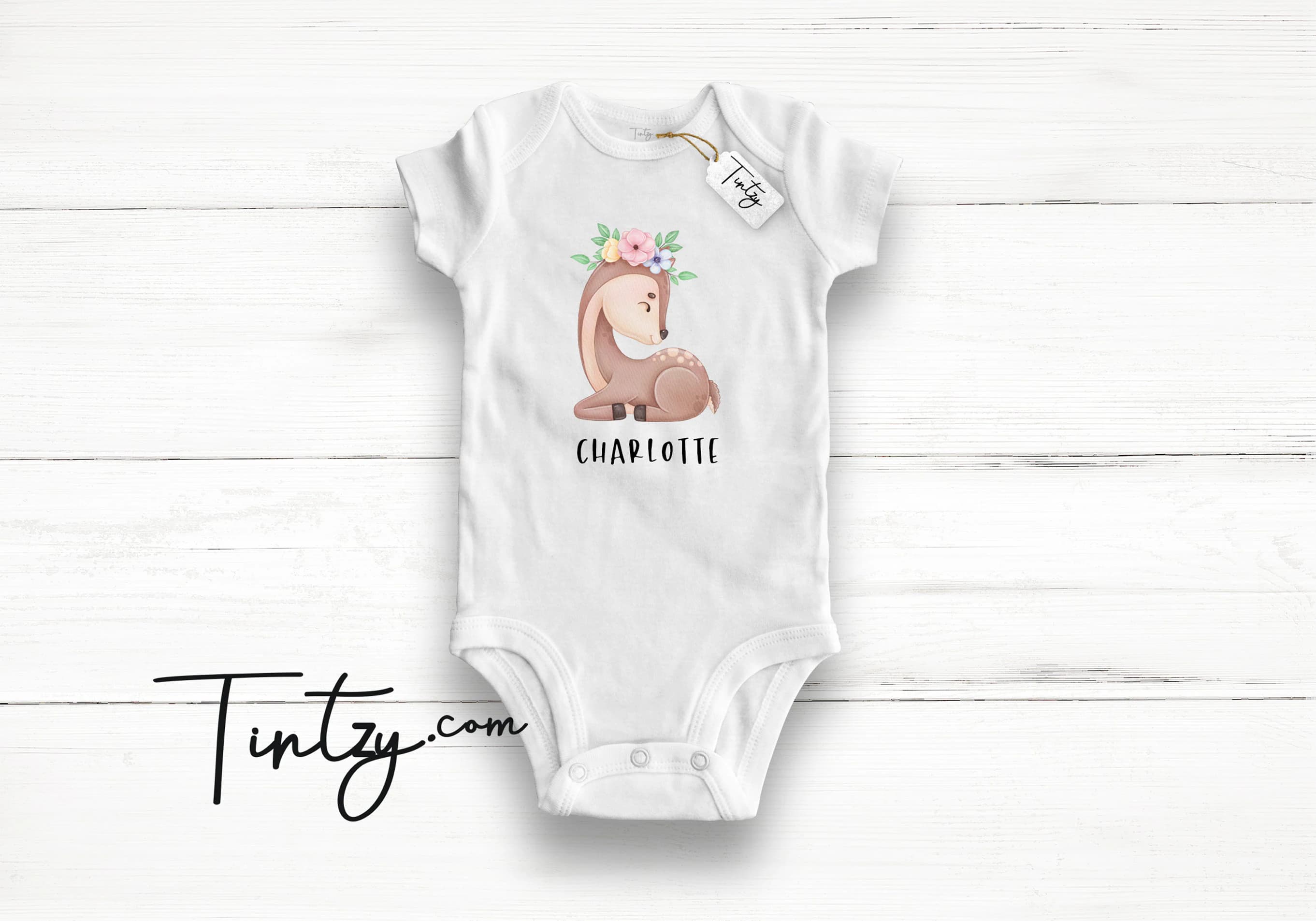 Personalised Deer Baby Grow - Organic Babygrow , Deer Baby Shower , Gift For New Mom , Baby Shower Gift , Tintzy - - image 3