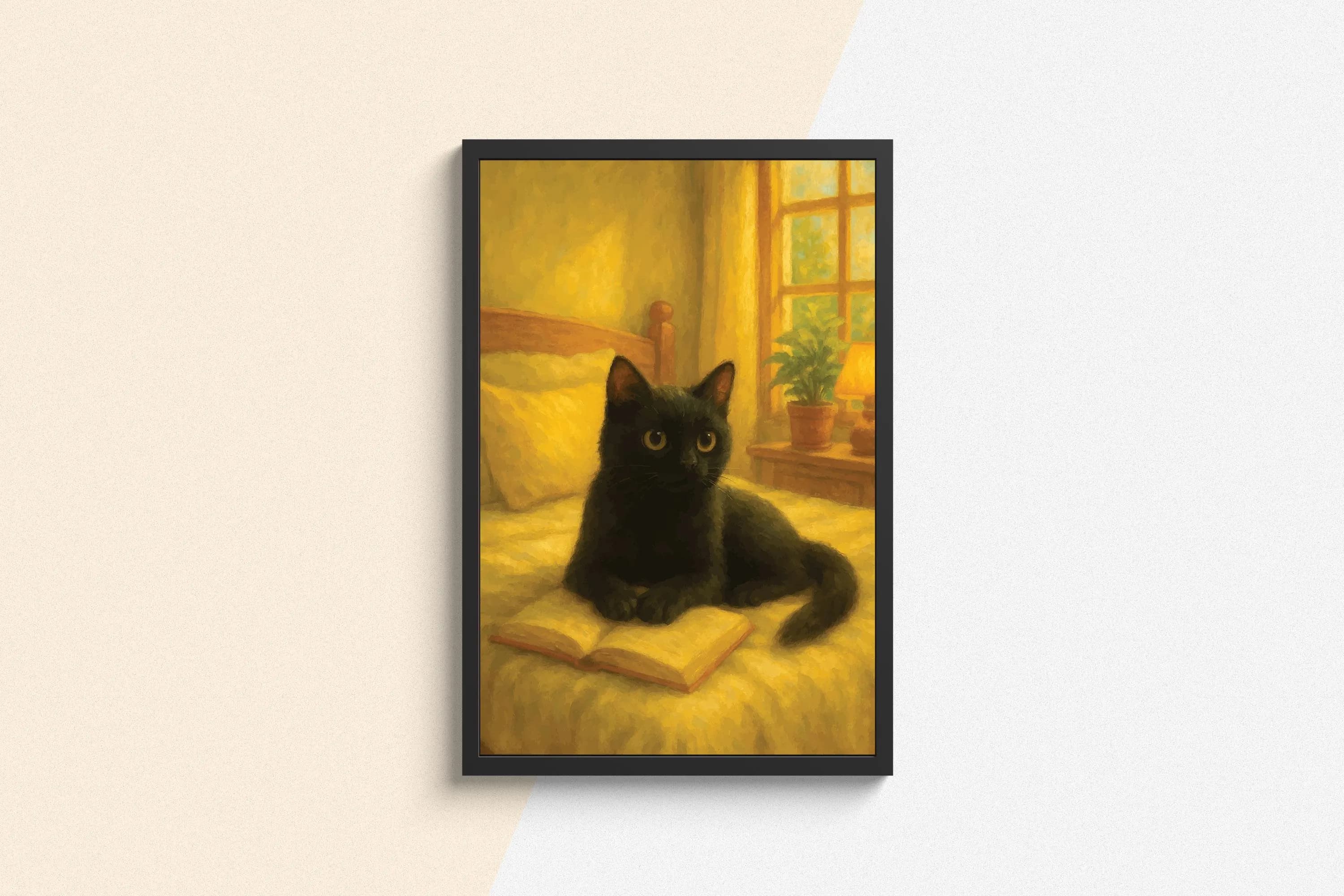 Black Cat Reading Wall Art Print | Cozy Book Lover Illustration | Vintage-Style Cat Artwork for Bedroom, Library or Reading Nook | Literary - image 2