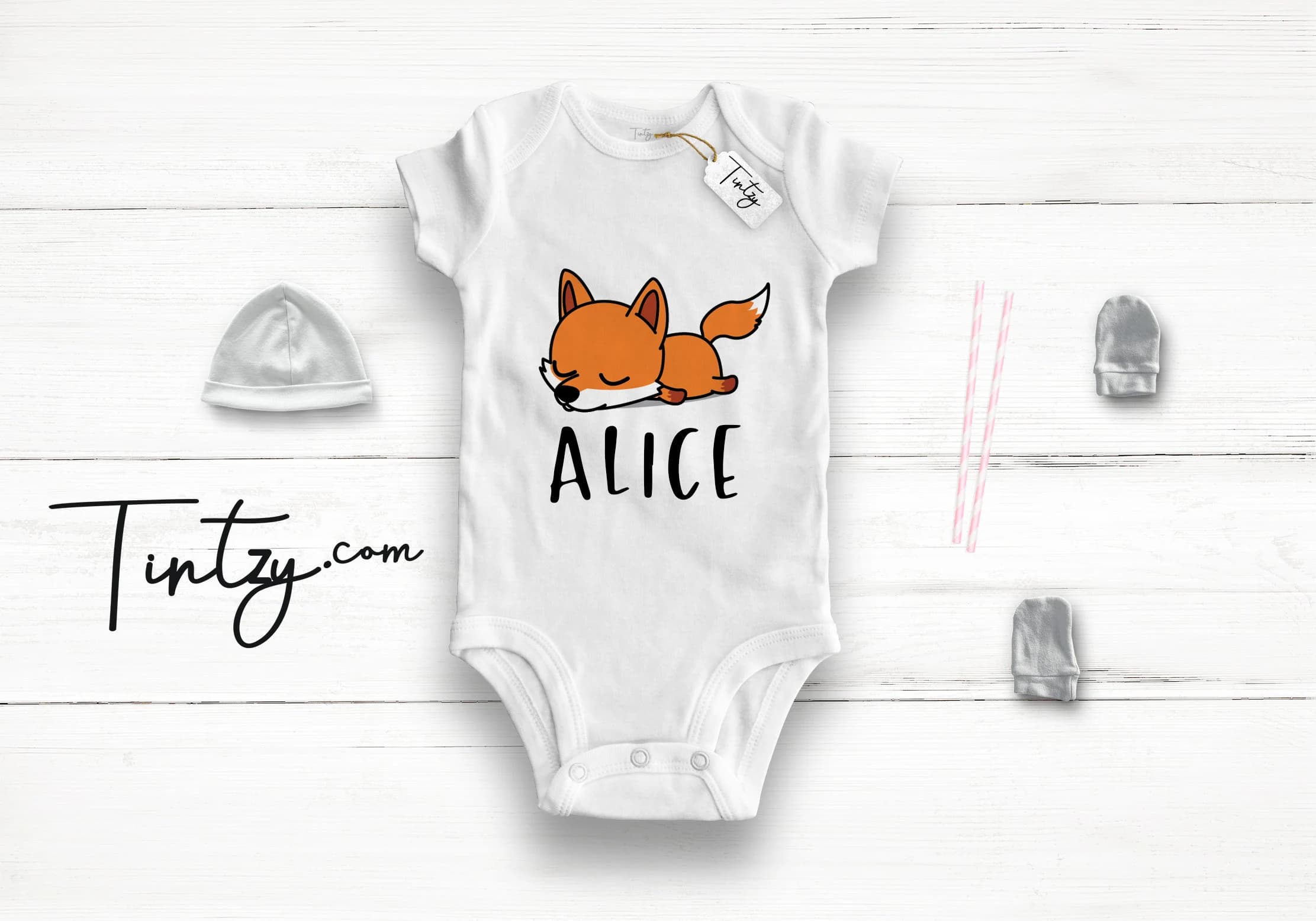 Fox Baby Grow , Cute Personalized Fox Gifts / - Tintzy ™ - / Organic Baby Clothes , Farm Animal Baby Gifts , Snow Wolf , Antarctica