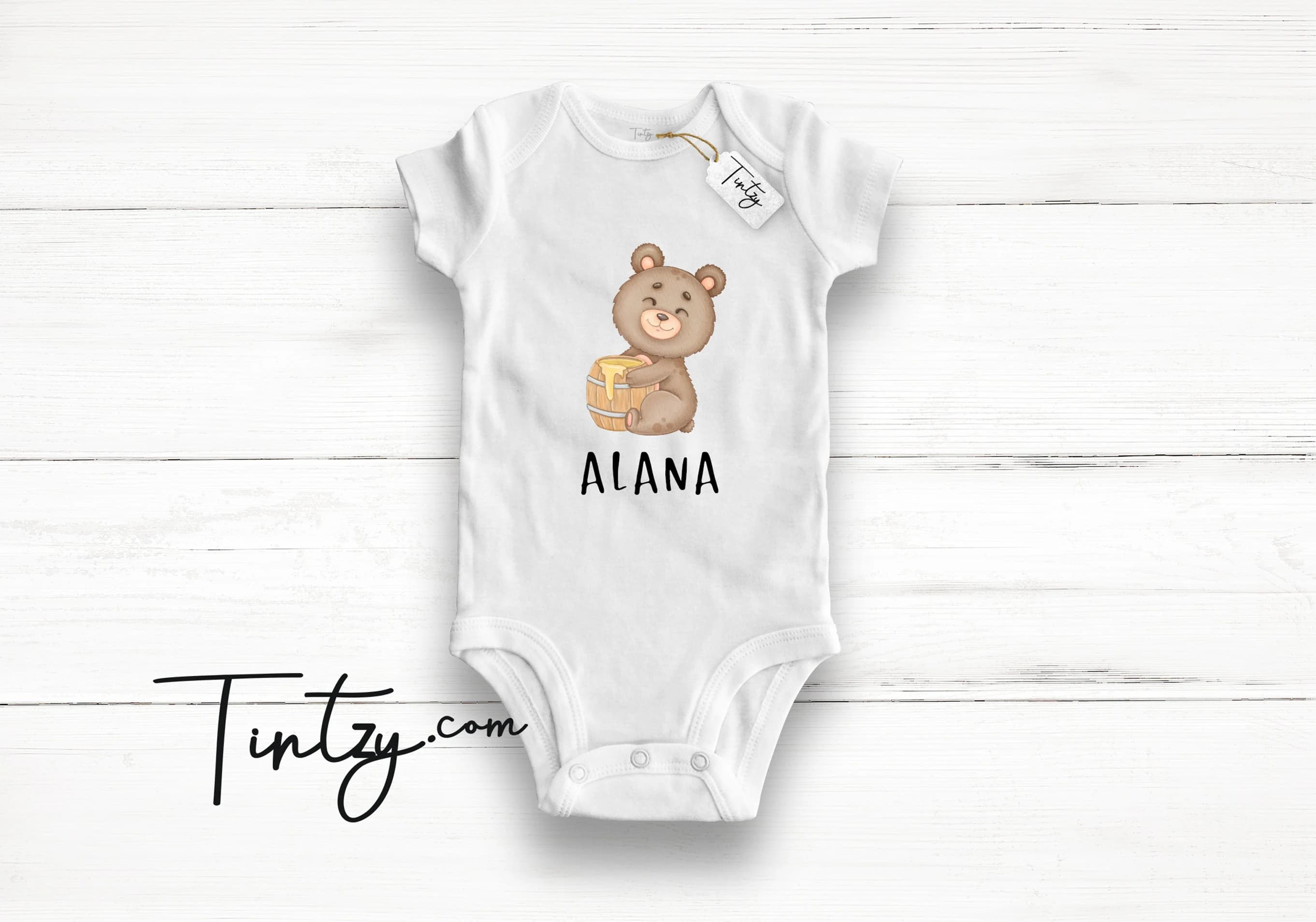 Cute Baby Bear Baby Suit , Personalised Organic Baby Grow , Bear Gifts , Mum To Be Gift , Bear Baby Shower - Tintzy - - image 3