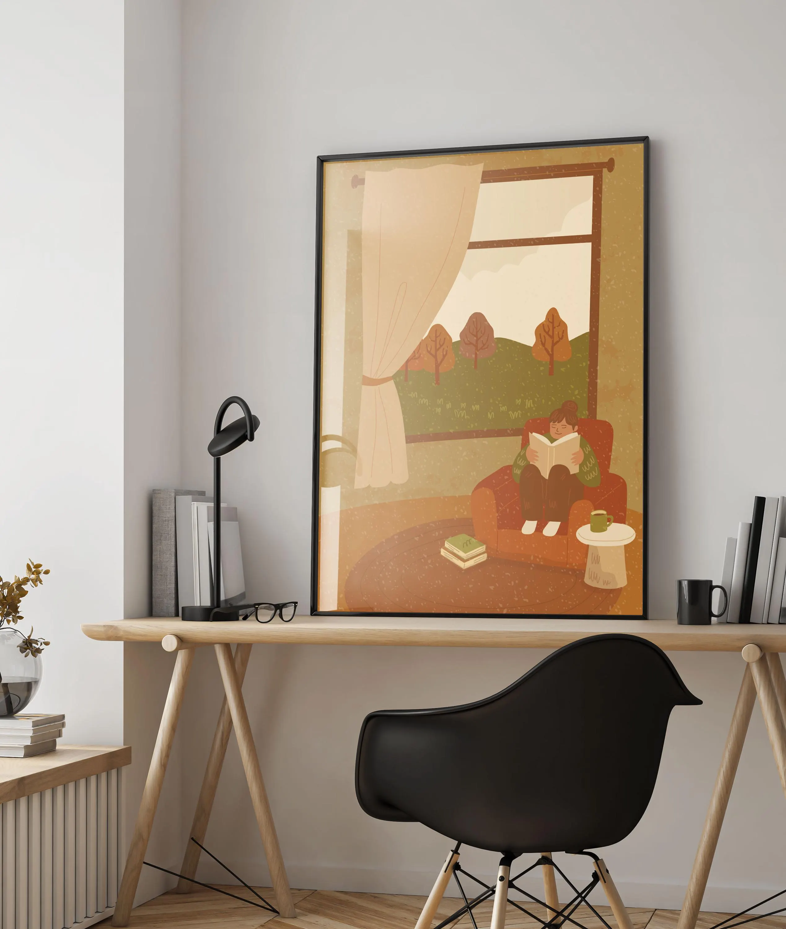 Cozy Reading Nook Wall Art Poster – Autumn Home Illustration Print - Book Lover Gifts - Tintzy - image 5