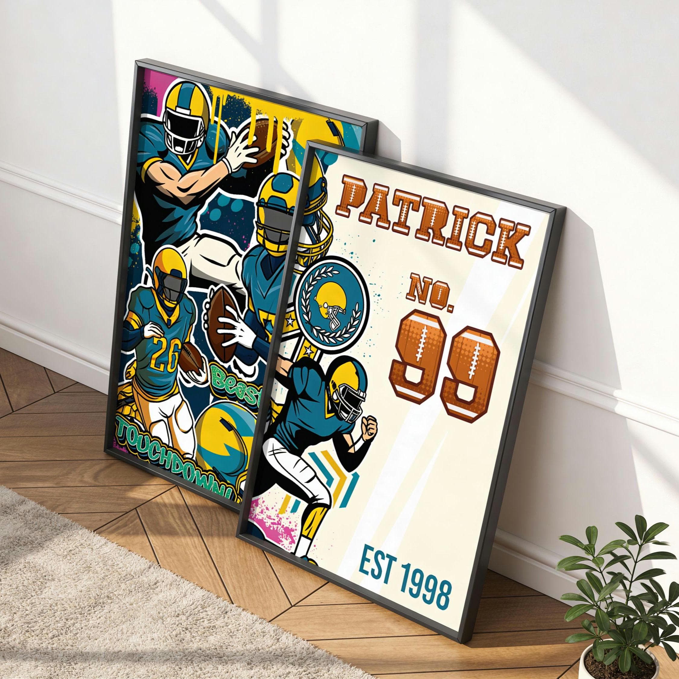Personalized American Football Gifts - Custom Name And Number Football Print , Set Of 2 - Tintzy