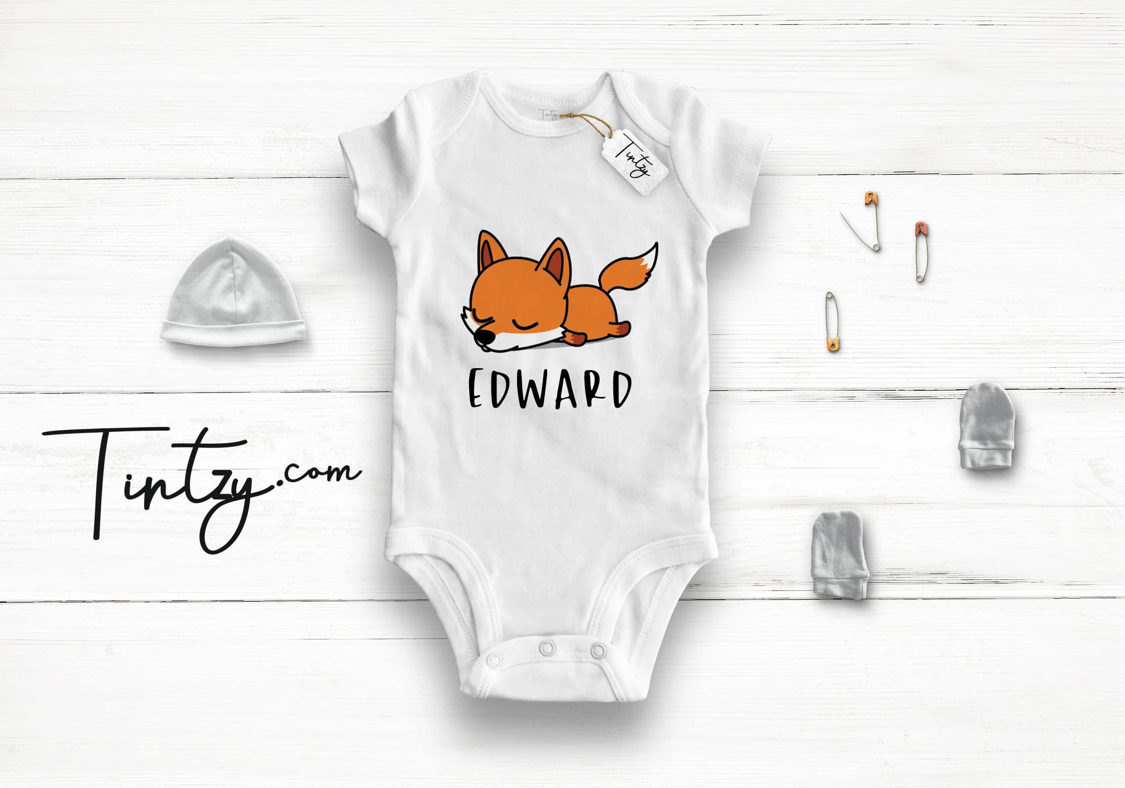 Fox Baby Grow , Cute Personalized Fox Gifts / - Tintzy ™ - / Organic Baby Clothes , Farm Animal Baby Gifts , Snow Wolf , Antarctica - image 2