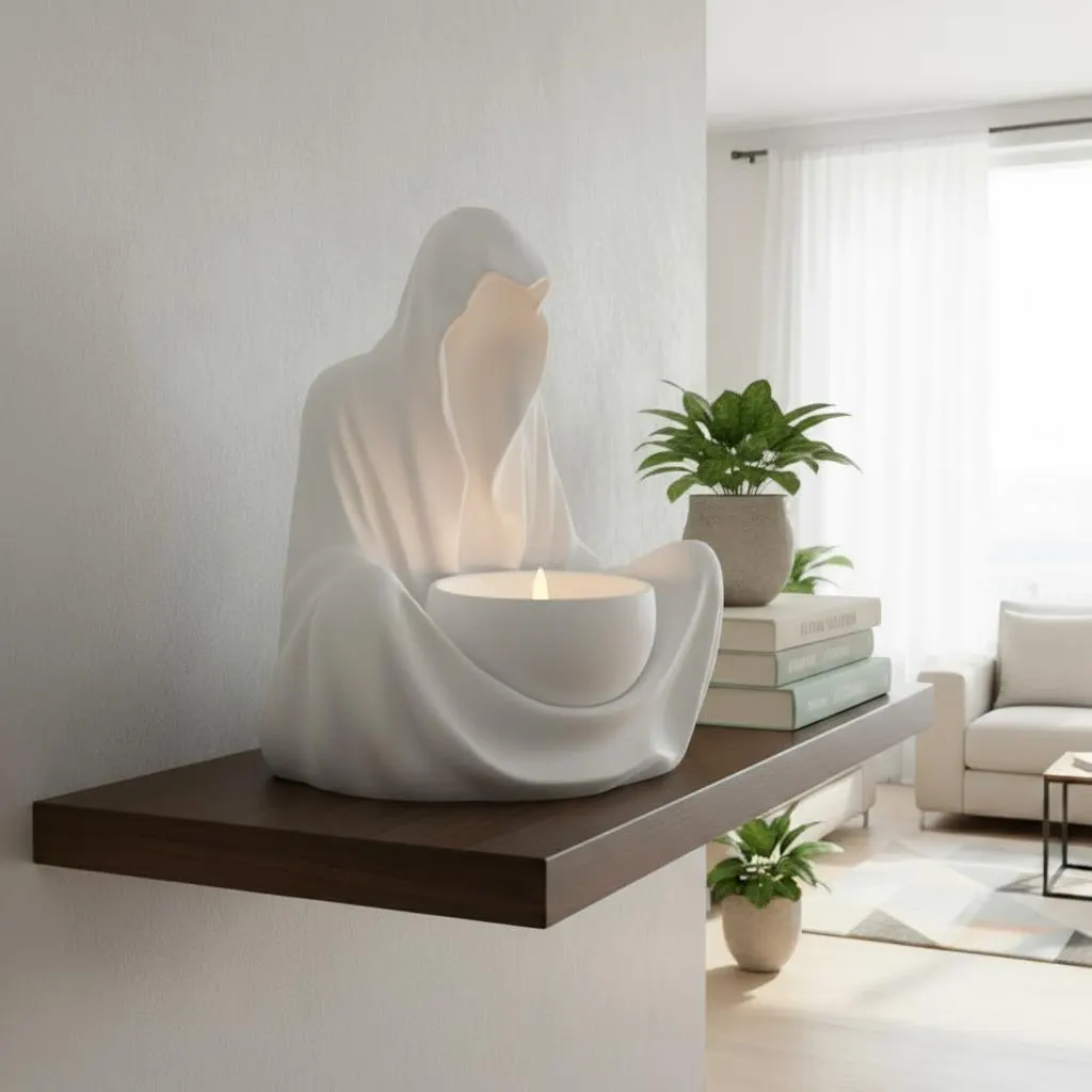 Gothic Meditative Hooded Figure Candle Holder, Father's Day Gift - image 3