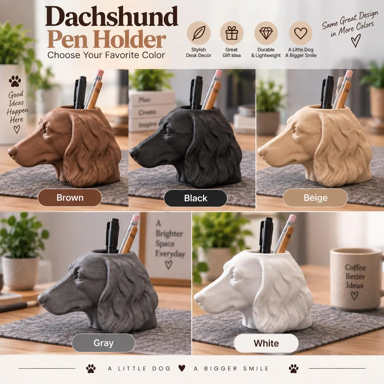 Dachshund Pen Holder, Sausage Desk Organizer, Wiener Pencil Cup, Minimalist Office Accessory, Mother's Day Gift - image 5
