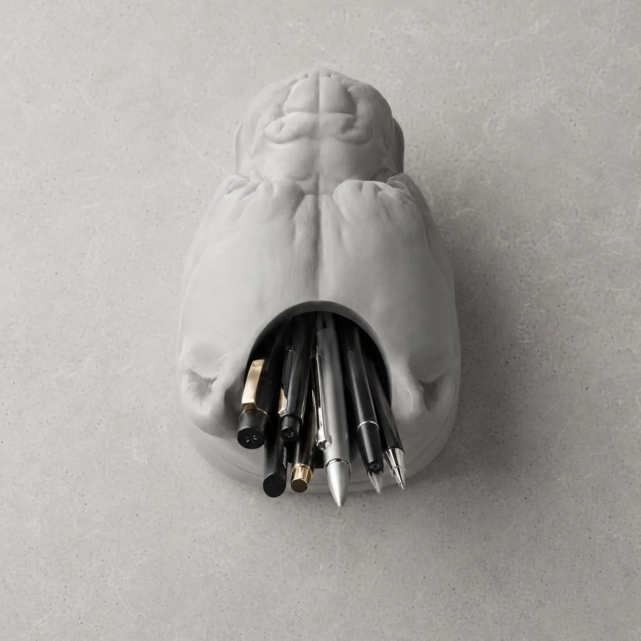 Top view dog pen holder American Bully style, unique office desk decor organizer