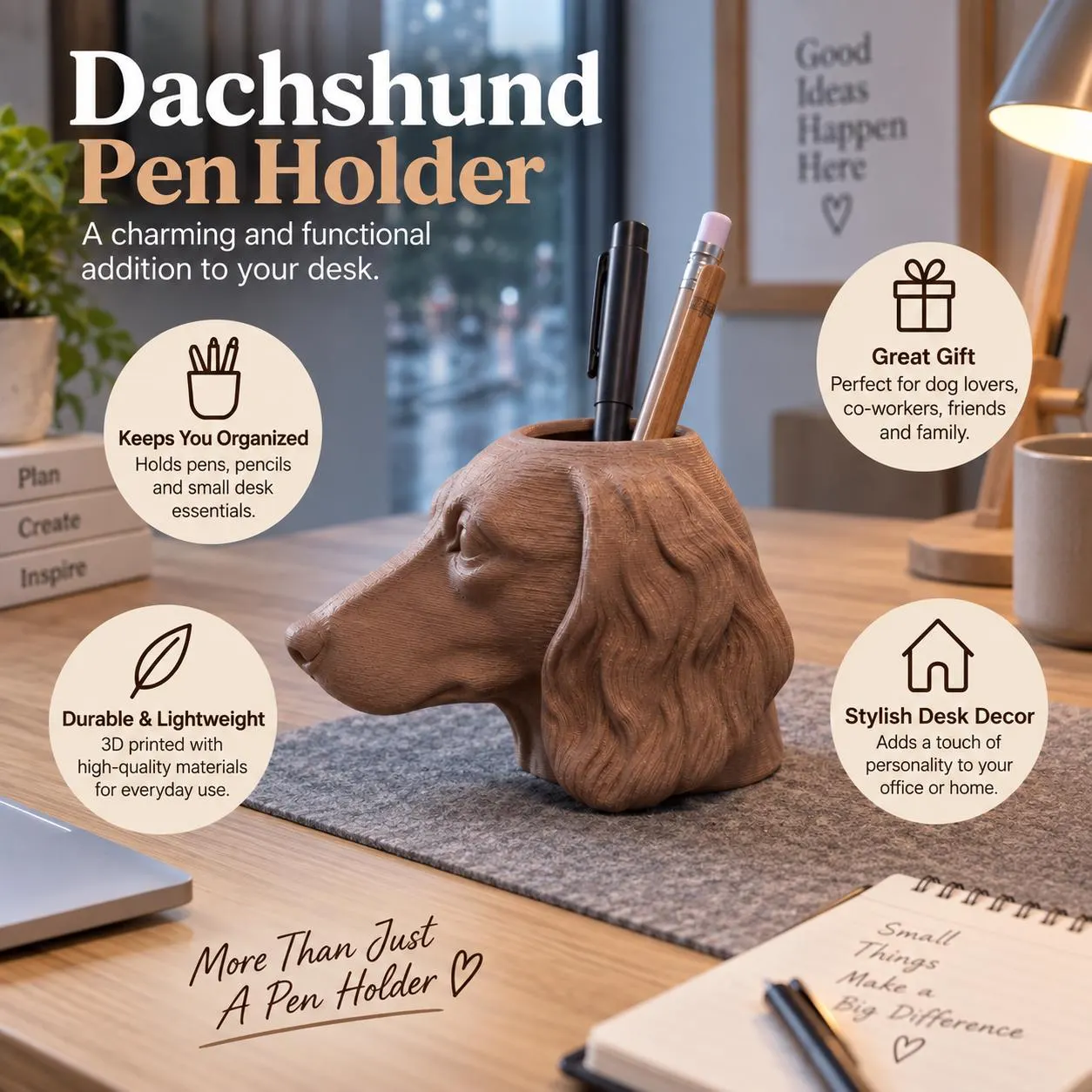 Dachshund Pen Holder, Sausage Desk Organizer, Wiener Pencil Cup, Minimalist Office Accessory, Mother's Day Gift - image 4