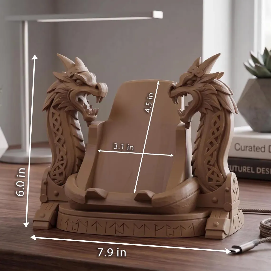 Viking Dragon Phone Stand 3D Printed Smartphone Dock Nordic Desk Charger Holder Fits Most Phone Sizes Fantasy Decor Gift - image 3