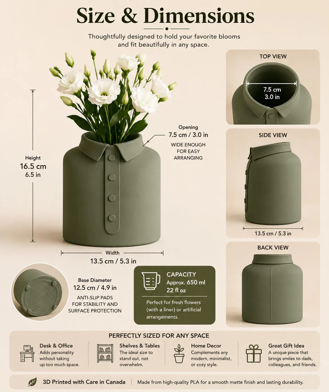 Shirt Collar Vase, 3D Printed Flower Pot, Unique Desk Decor for Him, Modern Office Planter, Quirky Home Accessory, Fashion Lover Gift Idea - image 5