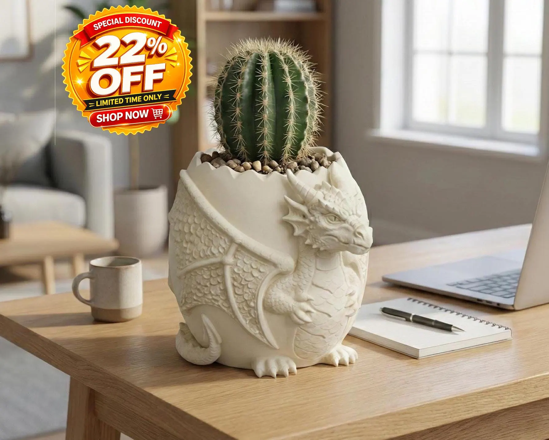 Dragon Egg Planter | Sculpted Creature Desk Decor | Easter Celebration| Cactus Pot Gift for Fantasy Lovers - image 2