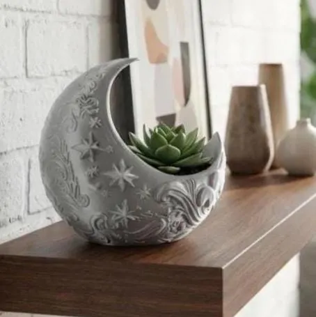 Crescent Moon Planter: Celestial Design - Succulent or Air Plant Pot