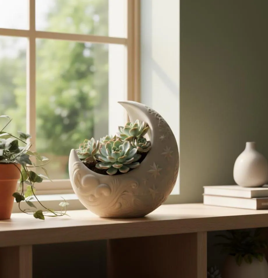 Crescent Moon Planter: Celestial Design - Succulent or Air Plant Pot, Mother's Day gift - image 4
