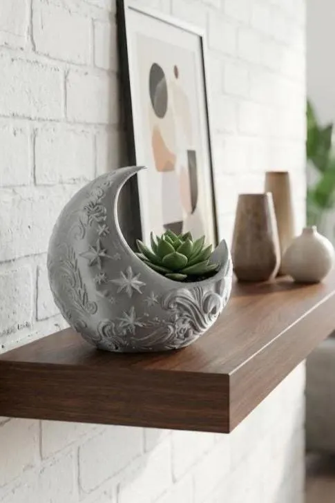 Crescent Moon Planter: Celestial Design - Succulent or Air Plant Pot