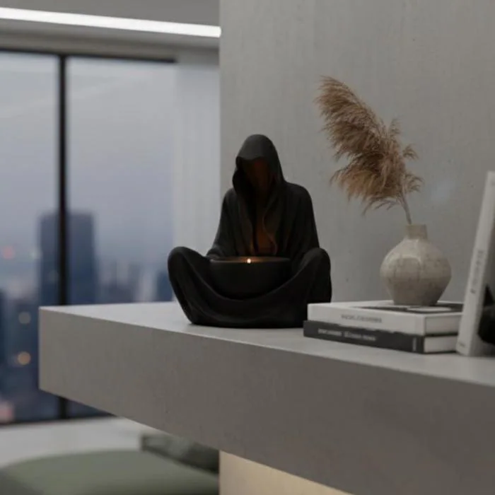 Gothic Meditative Hooded Figure Candle Holder, Father's Day Gift - image 4