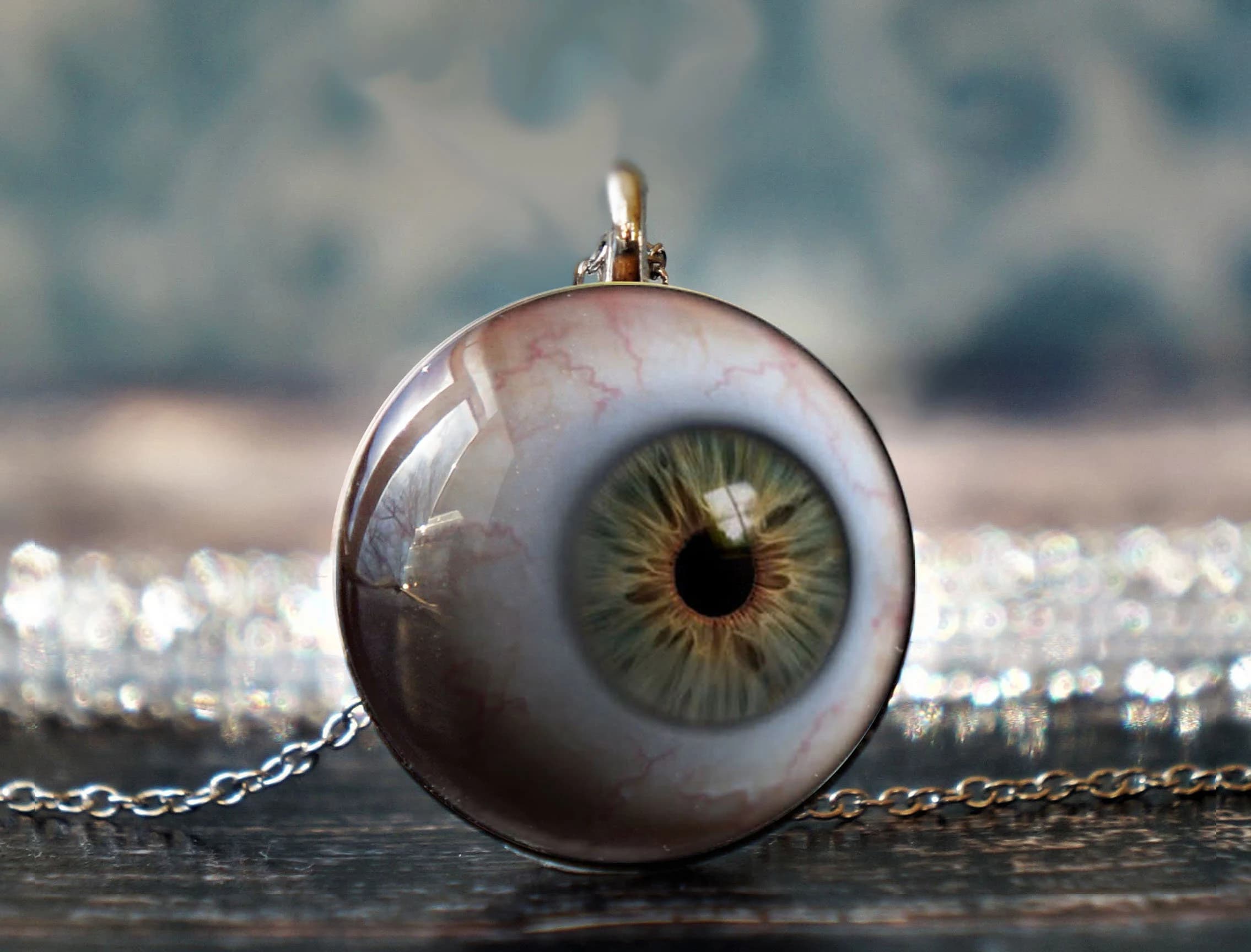 eye necklace , eyeball jewelry , eyeball pendant , optometrist gift , gothic necklace , creepy necklace