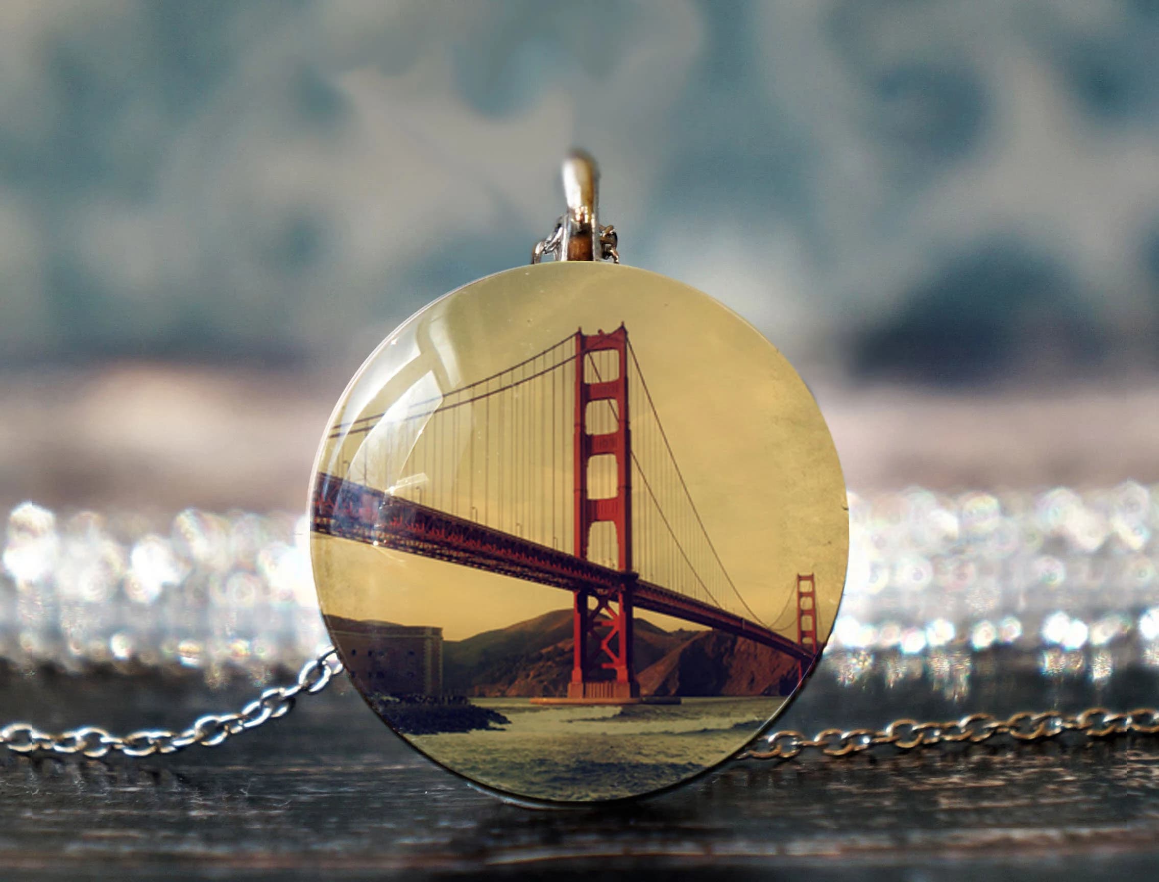 golden gate bridge , bridge necklace , san francisco necklace , california necklace , golden gate jewelry